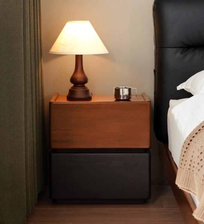 Solid Oak and Poplar Wood Nightstand - Sturdy Bedside Table for Bedroom, Living Room, or Office - Natural Wood Finish with Storage Shelf