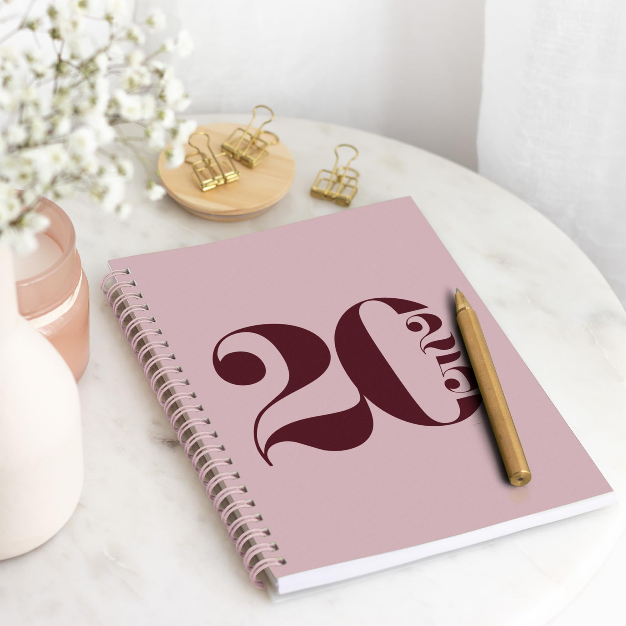 Rileys 2025 Weekly Planner - 8 x 6 Inch Pink Typographic Annual & Monthly Agenda Organizer with Flexible Cover, Notes Pages & Twin-Wire Binding | Perfect for Students, Professionals & Goal Tracking
