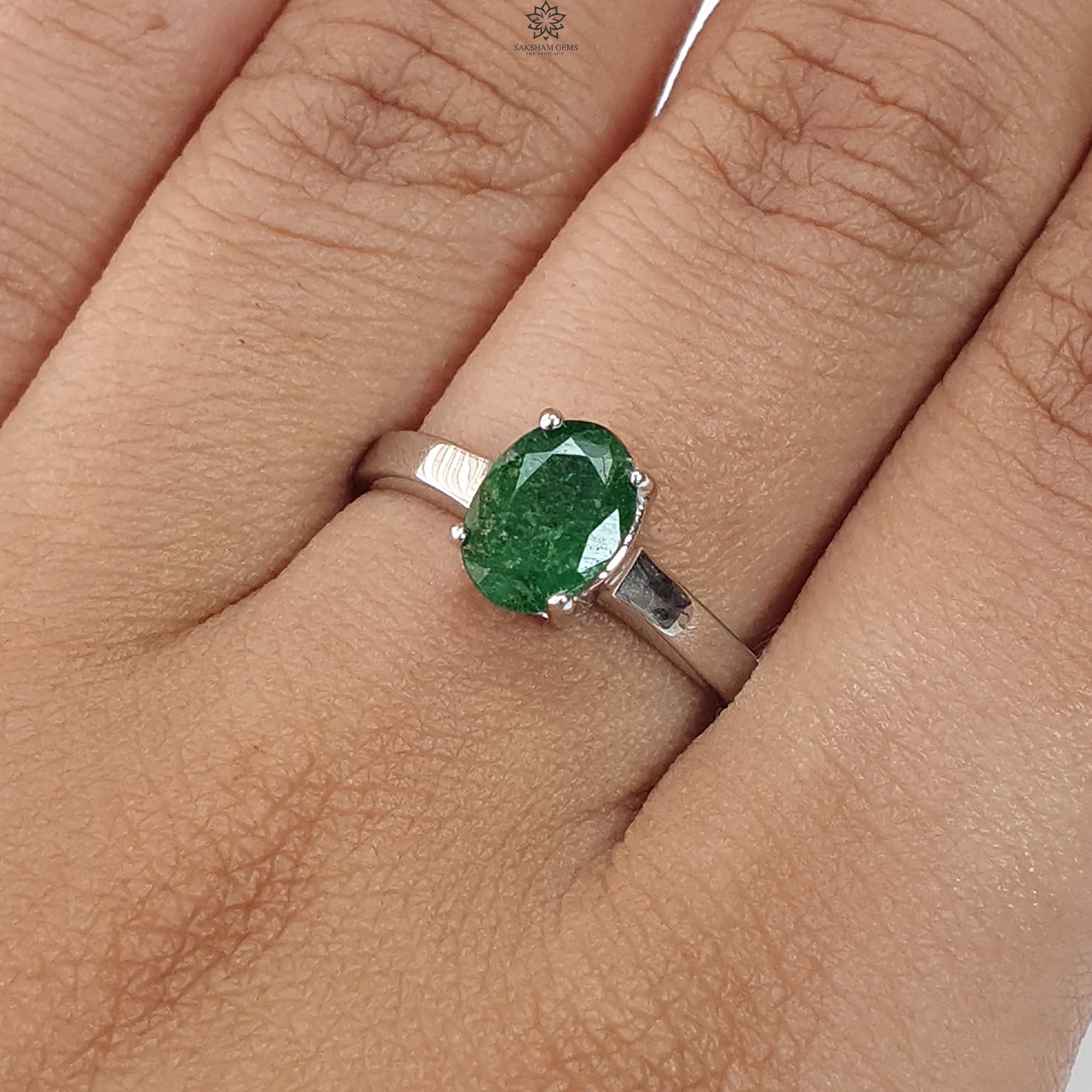 Natural Untreated Emerald Faceted Silver Ring - 2.16gms Oval Cut 925 Sterling Silver Prong Set Ring Size 7.40 | Elegant Jewelry for Women, Perfect for Weddings, Anniversaries & Special Occasions