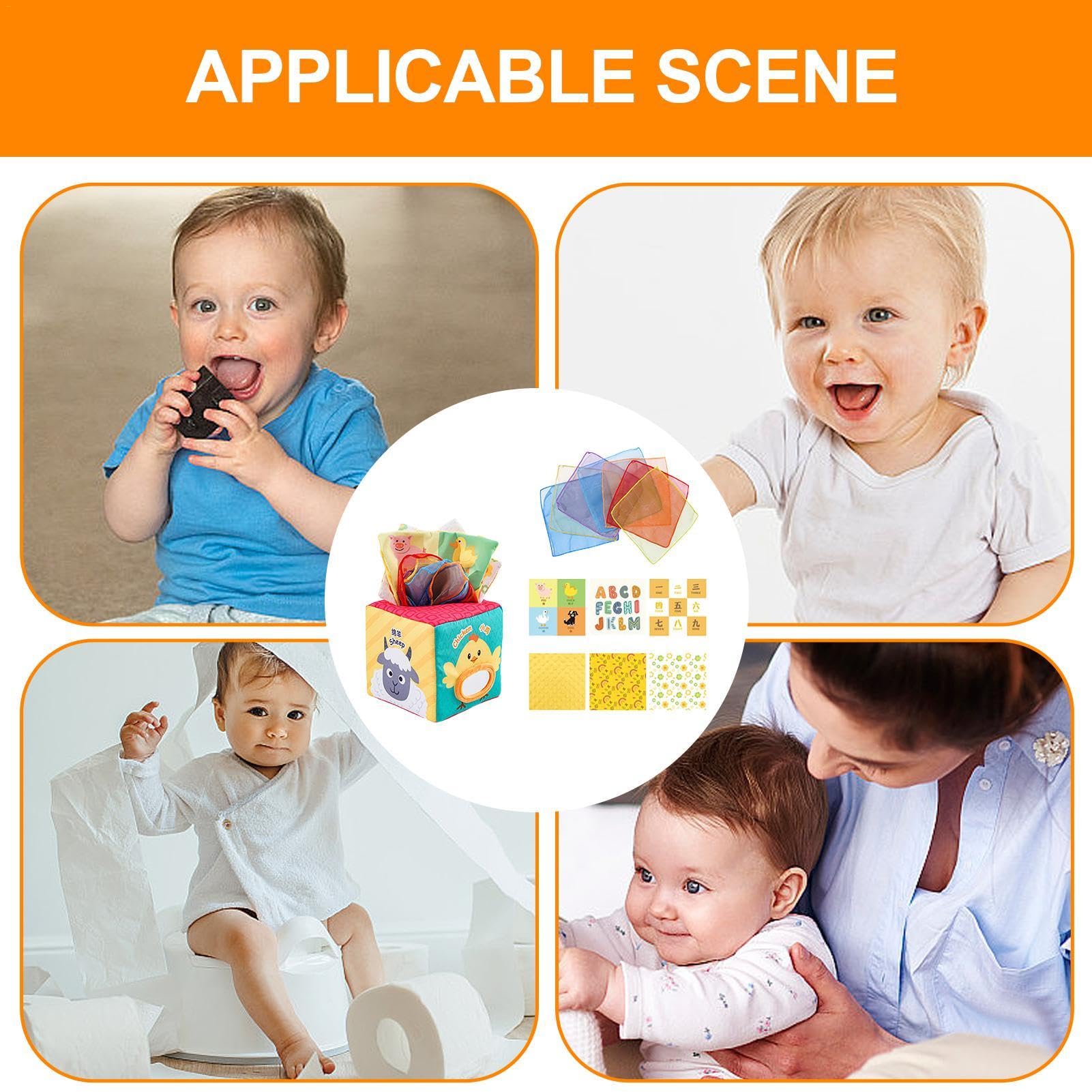 Crinkle Paper Sensory Toy Box for Babies 0-2 Years | Soft Silk Scarves & Tissue Paper Early Learning Activity | Montessori Educational Toys for Infant Development - Perfect for Tummy Time, Sensory Play & Baby Shower Gifts