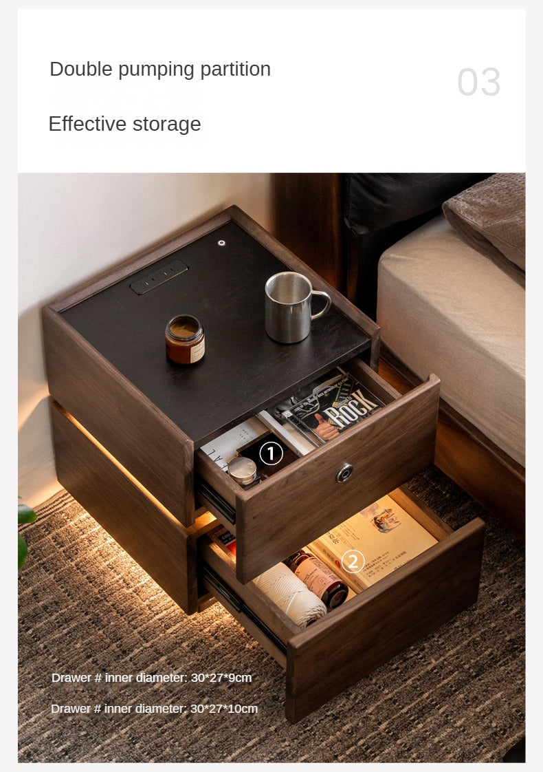 Premium Black Walnut Solid Wood Nightstand with Drawer - Modern Bedside Table for Bedroom, Living Room & Office - Durable Multi-Functional Storage Furniture