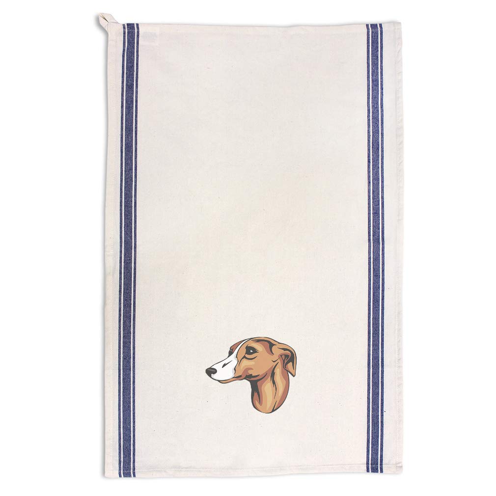 Custom Whippet Head Dog Kitchen Towels - Blue Stripe Design Pet Lover Dish Towels for Cooking, Cleaning & Decor - Absorbent Cotton Kitchen Supplies for Dog Owners & Home Decor