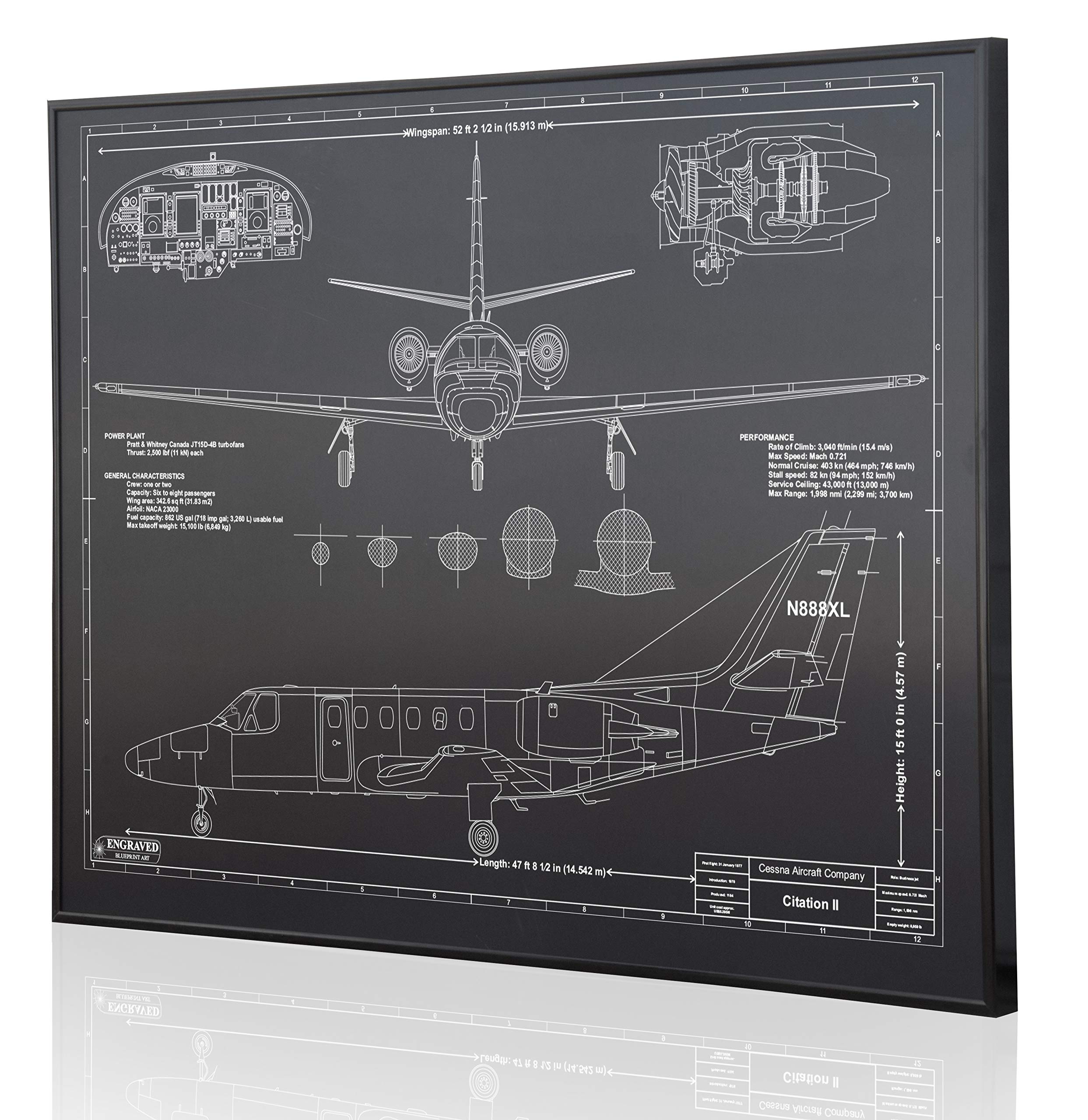 Personalized Cessna Citation 2 Blueprint Artwork - Laser Engraved Aviation Gift for Pilots & Plane Enthusiasts - Perfect for Home, Office Decor or Birthday Present