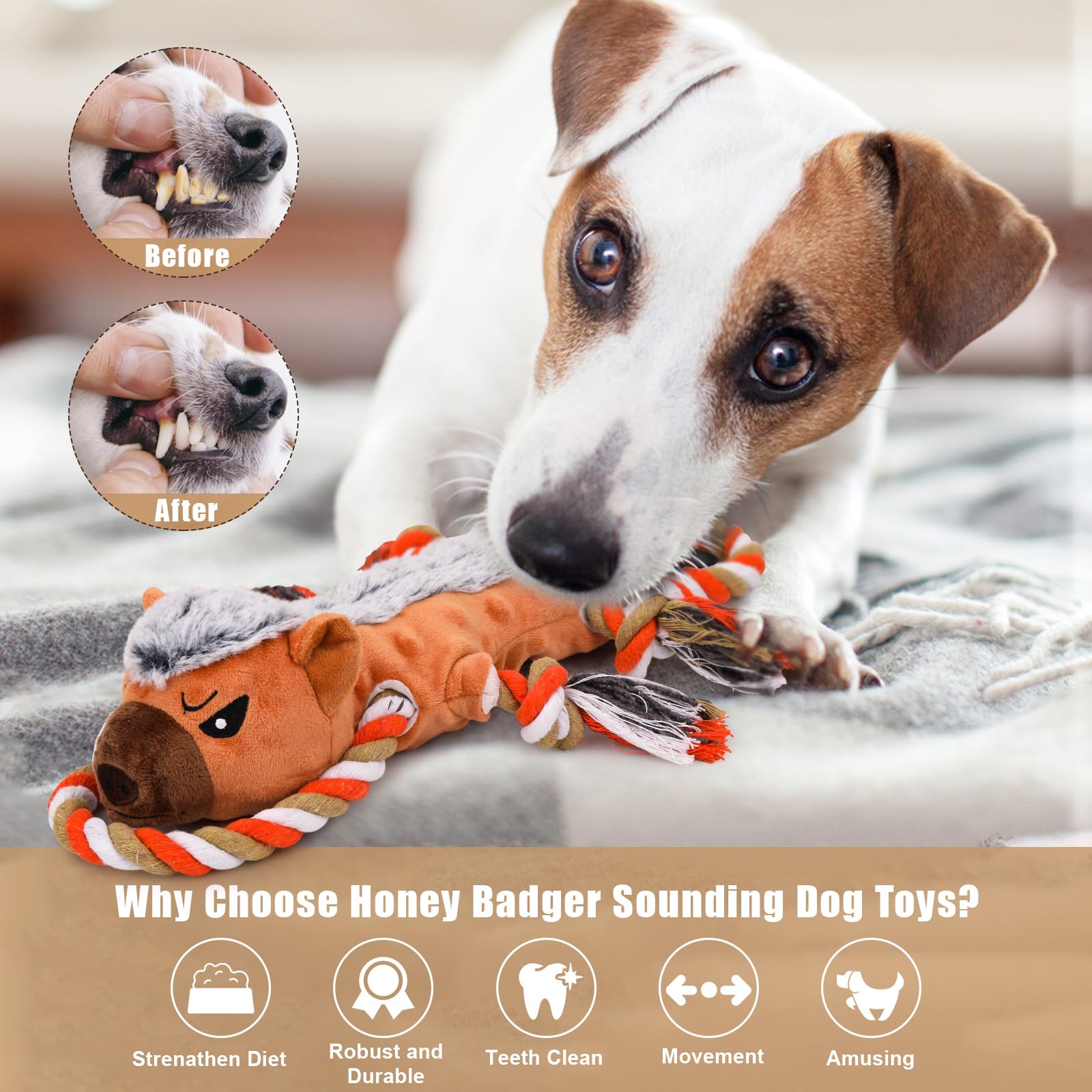 Durable Squeaky Dog Toys for Small, Medium & Large Dogs - Tough Chew & Tug of War Play for Indoor & Outdoor Fun