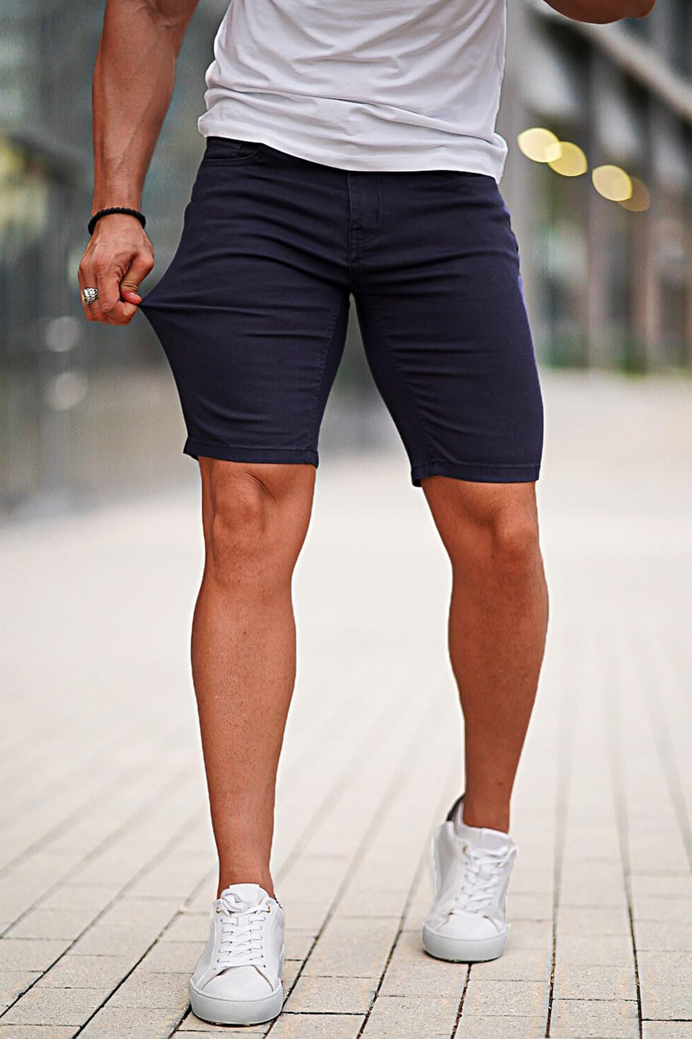 GINGTTO Men's Skinny Stretch Denim Shorts - Slim Fit Stretchable Jean Shorts for Men | Perfect for Summer, Casual Outfits & Beach Wear