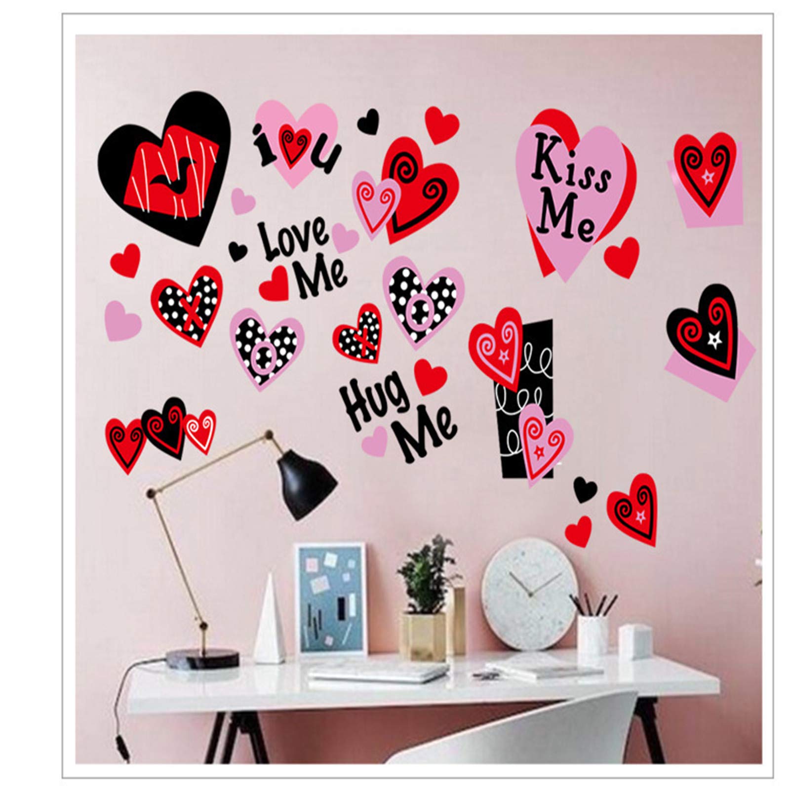 Valentine's Day Static Cling Window Stickers - 4 Pack Heart Wall Decals for Glass, Fridge & Smooth Surfaces - Romantic Home Decor for Couples & Kids Room