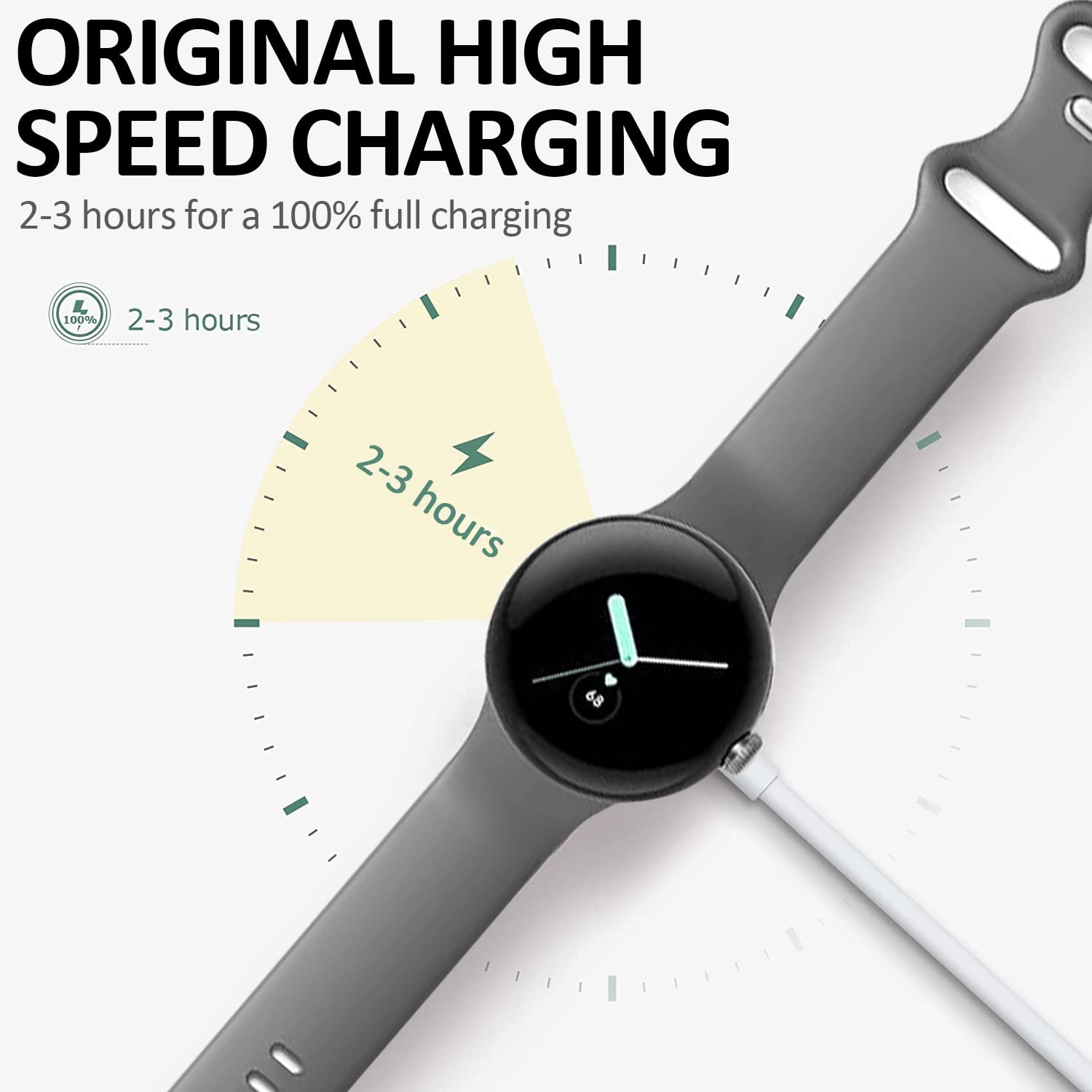 Fast Magnetic Wireless Charging Cable for Google Pixel Watch - Portable & Compatible Charger Accessory | Perfect for Travel, Workout & Daily Use - White