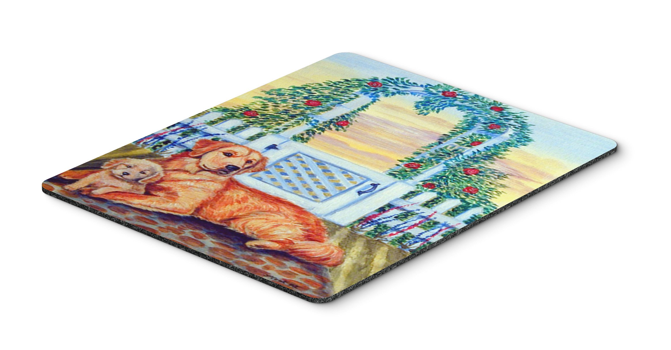 Golden Retriever and Puppy at The Fence Mouse Pad - Large Washable Non-Slip Desk Mat for Home Office, Gaming & Computer Work | Cute Dog Themed Mousepad for Laptop & PC | Perfect Gift for Pet Lovers