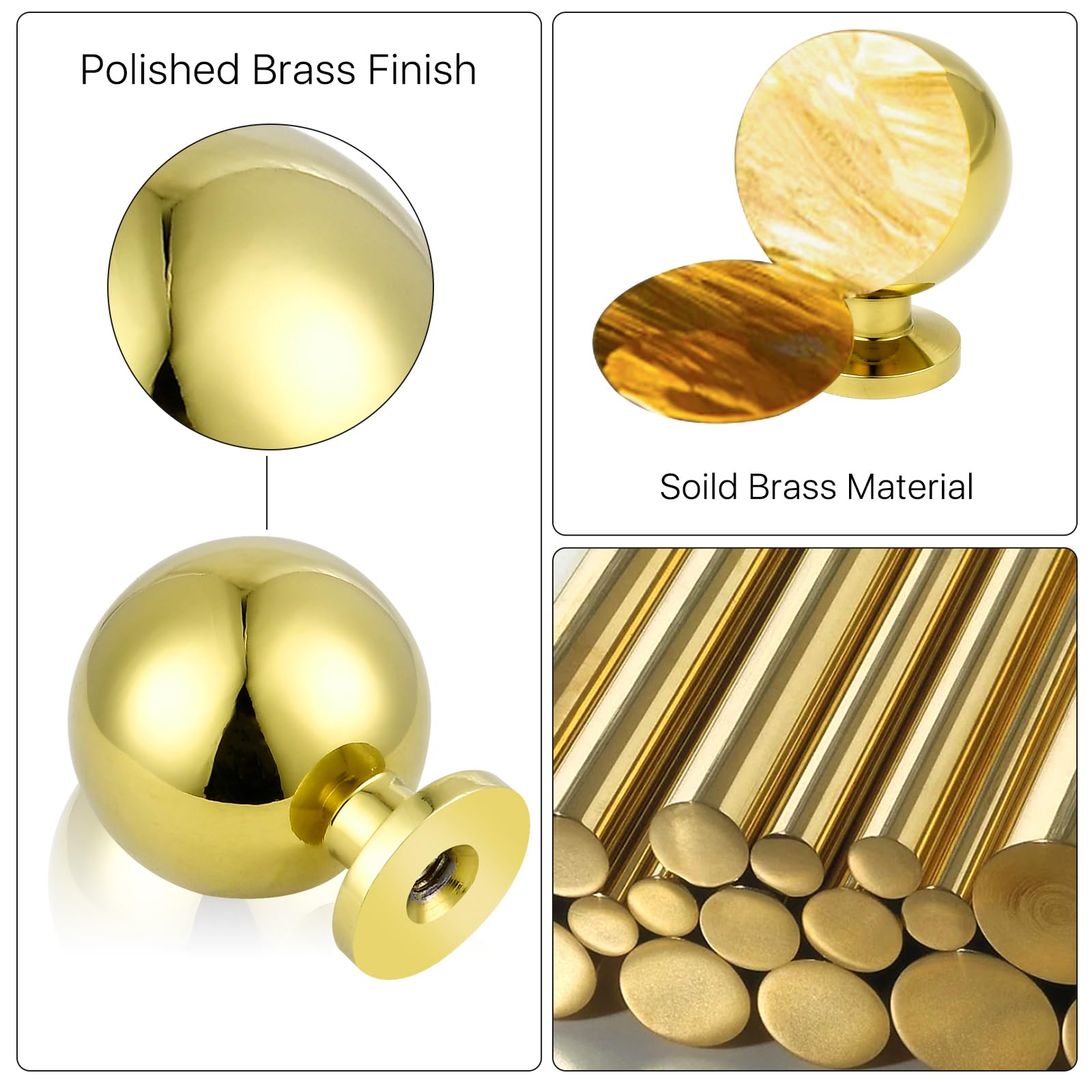 Polished Solid Brass Cabinet Knobs - 2 Pack Drawer Pulls for Dresser, Kitchen, Bedroom & Bathroom - Elegant Hardware for Furniture & Home Decor Upgrade