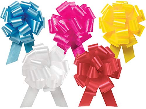 Premium Satin Gift Pull Bows - 4 Inch Everyday Assortment (3 Packs, 150 Bows Total) for Party Decorations, Gift Wrapping & Wedding Favors - Floral Design Wrapping Accessories