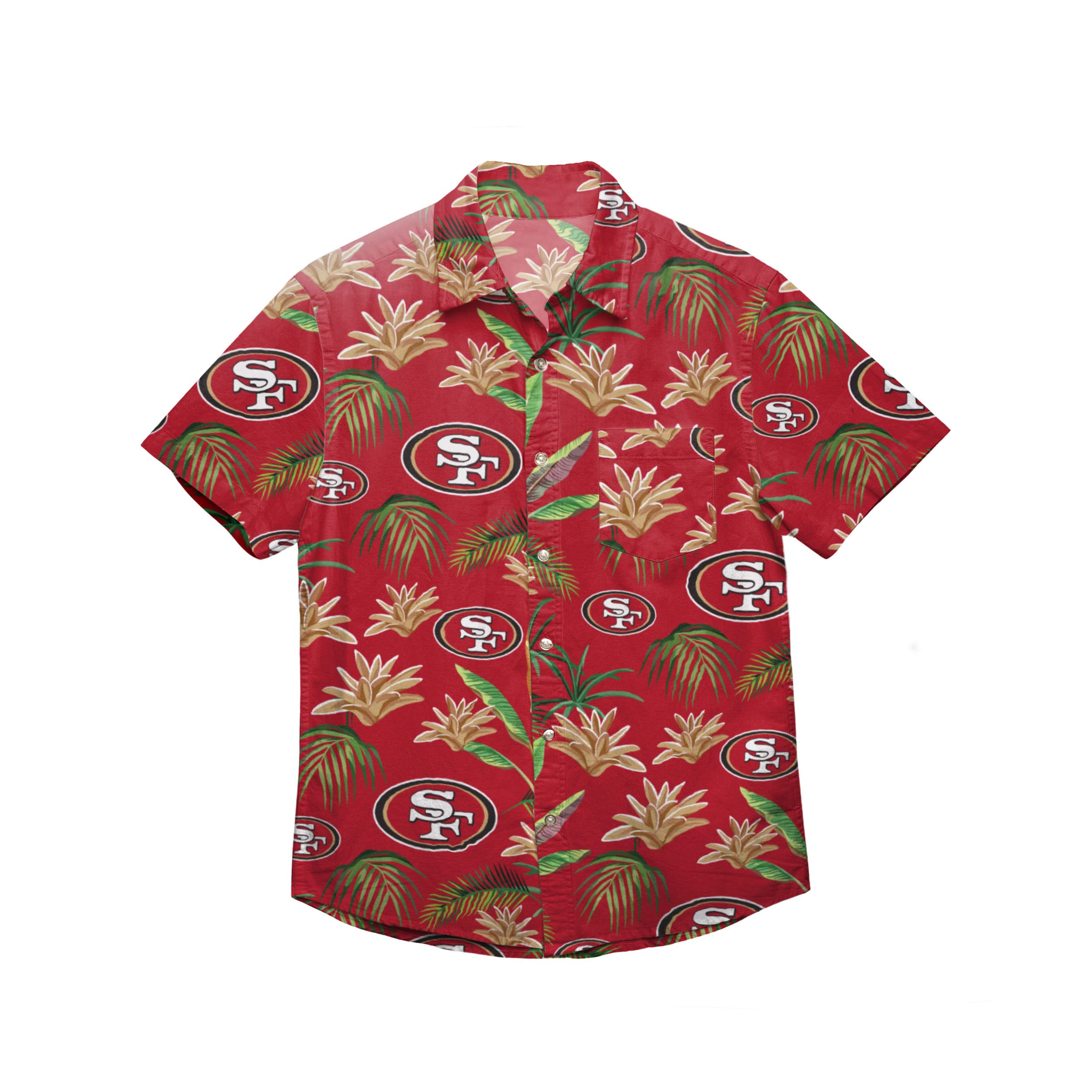 NFL Men's Team Logo Floral Aloha Tropical Button-Up Shirt - Hawaiian Style Casual Wear for Beach, Summer Parties & Football Games