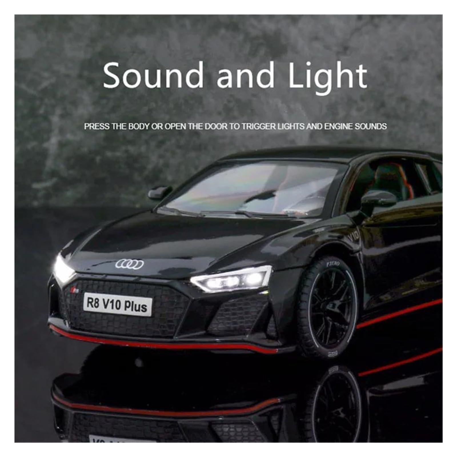 1:24 Scale Audi R8 Coupe Alloy Sports Car Die-cast Metal Model - Black Collectible Toy Car for Kids & Adults | Perfect for Display, Gift Giving & Racing Play Scenes
