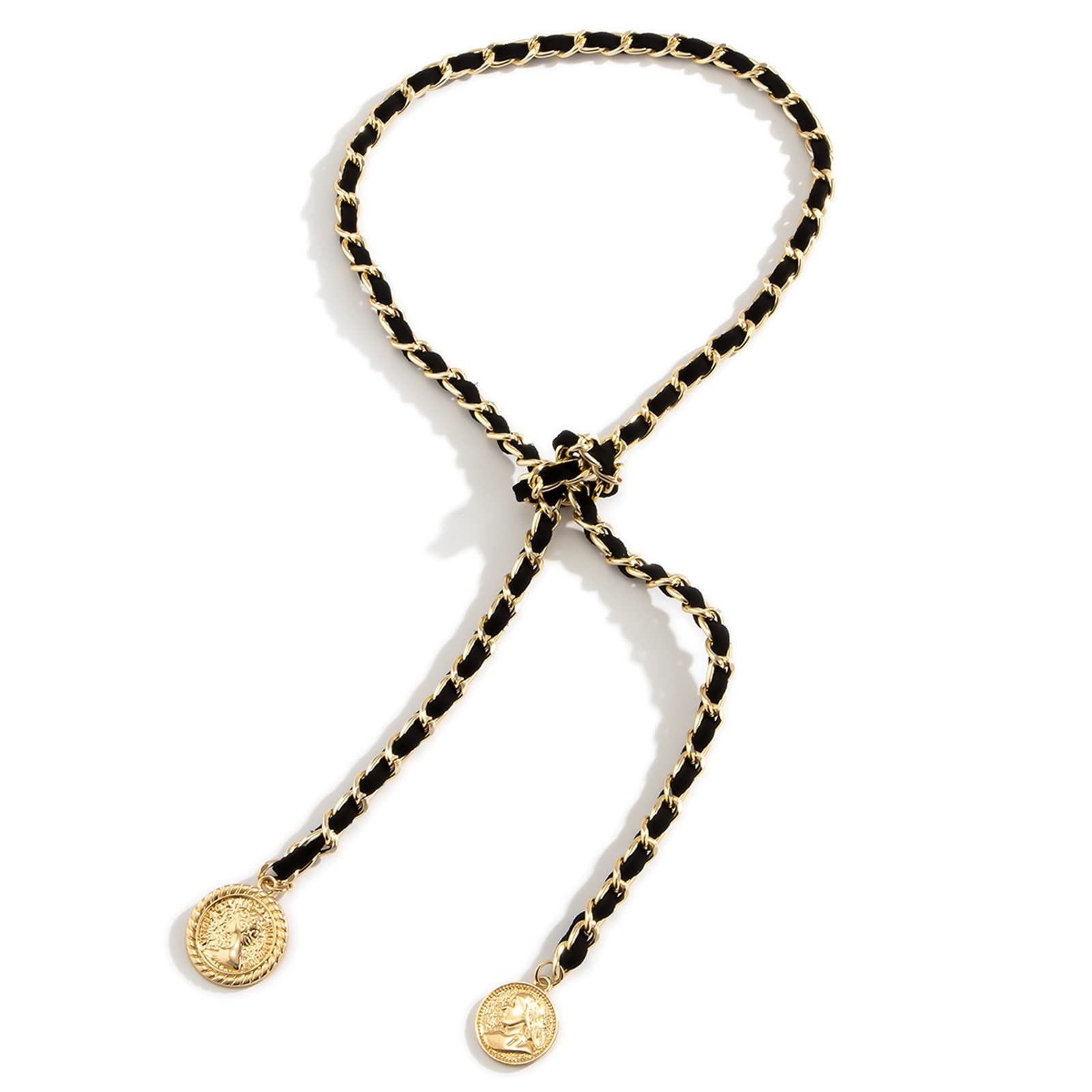Women's Thick Gold Chain Necklace - Silver Plated Vintage Velvet Coin Pendant Jewelry for Women | Perfect for Parties, Date Nights & Special Occasions