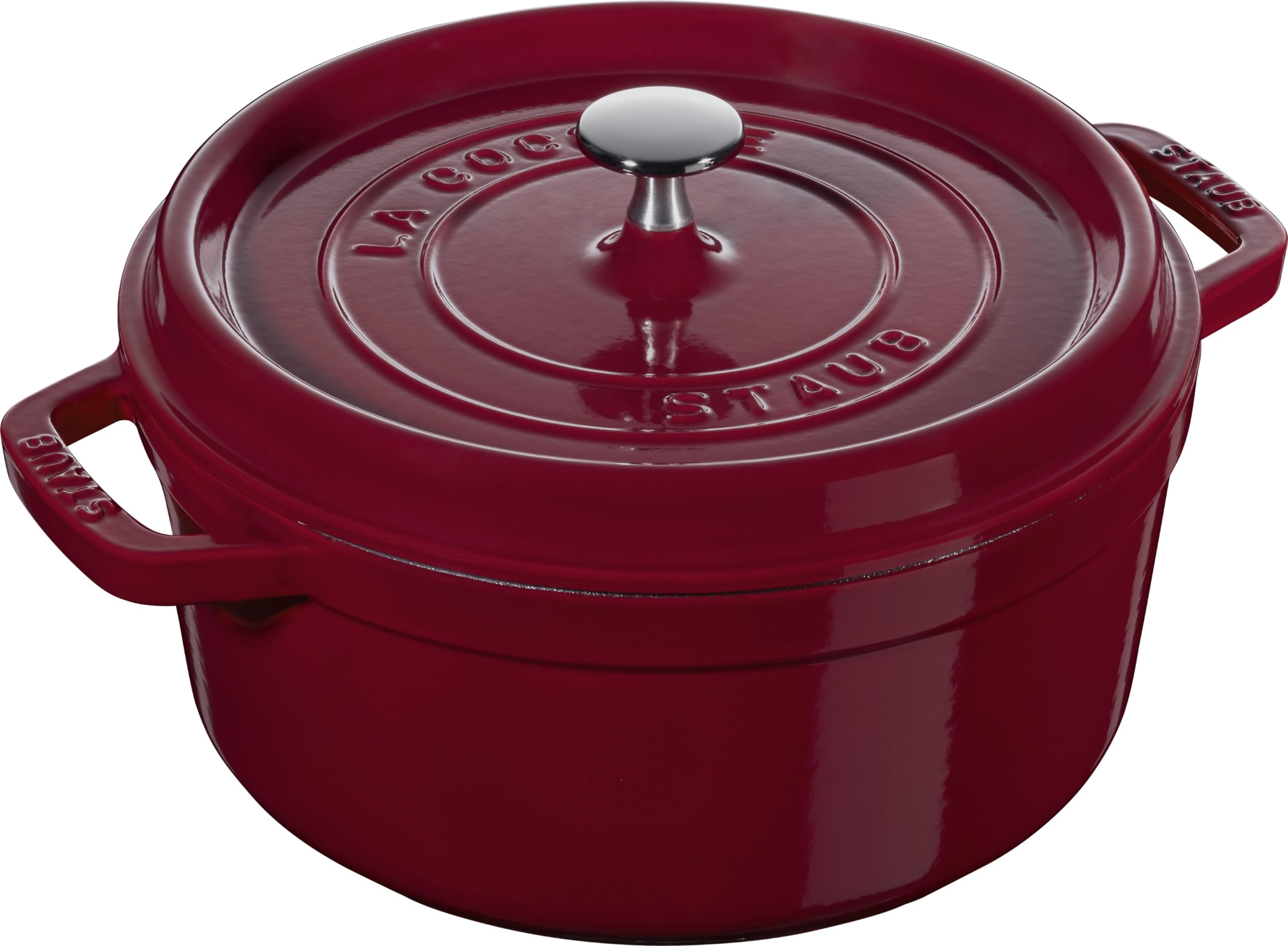 STAUB 40502-294-0 Round Cocotte, 3.8 Quart Enameled Cast Iron Dutch Oven, Cherry Red (Bordeaux) - Perfect for Braising, Stewing & Slow Cooking Soups