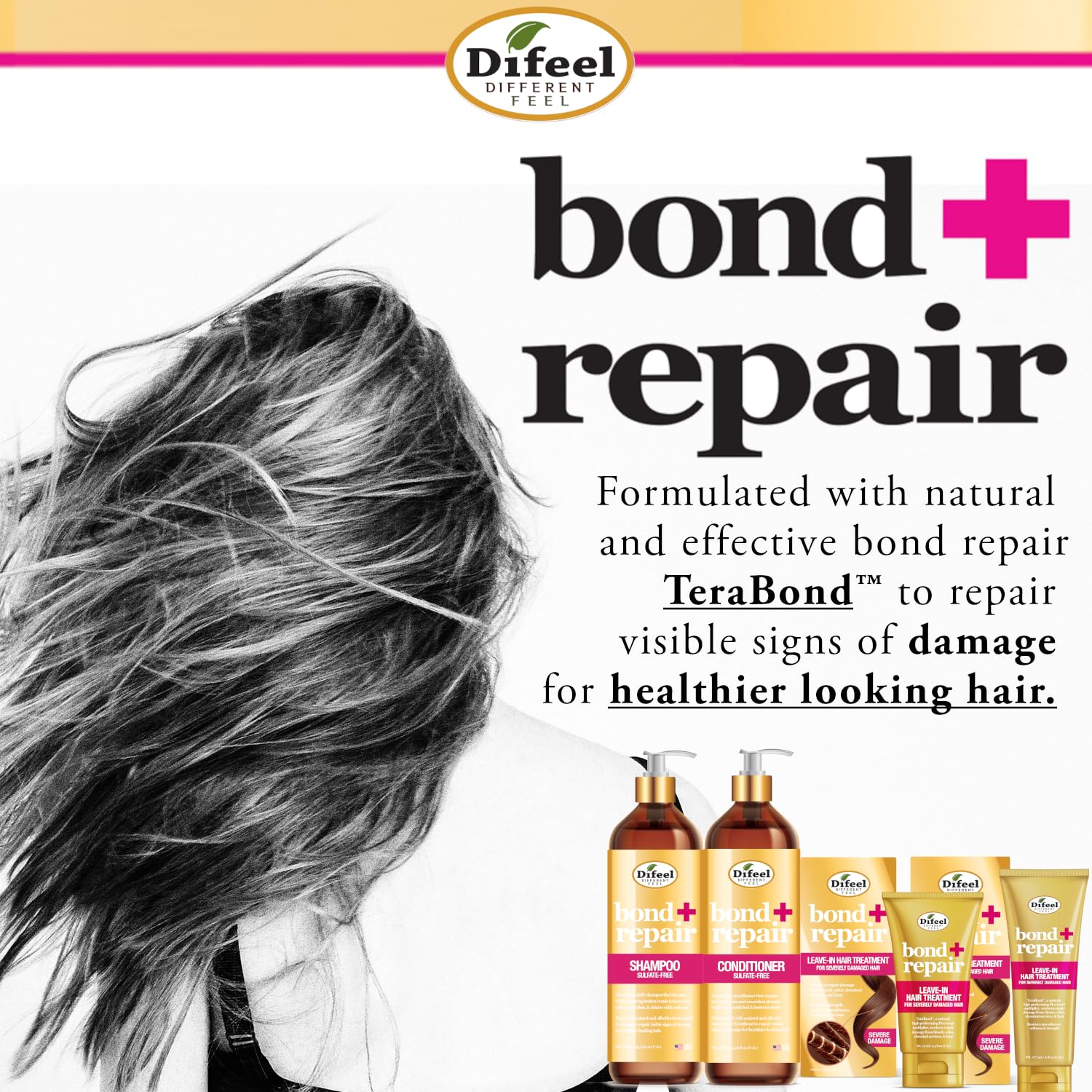 Difeel Bond & Repair Leave-In Hair Treatment for Severely Damaged Hair - 2.5 oz Deep Bond Hair Repair Treatment with Bond Rebuilder | For Dry, Brittle, Chemically Treated & Heat Styled Hair