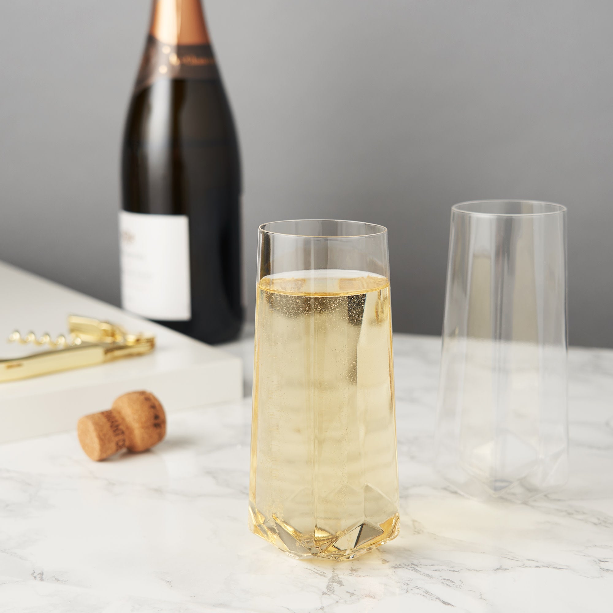 Seneca Faceted Crystal Stemless Champagne Flutes Set of 2 - Elegant Glassware for Wedding Toasts, Anniversary Celebrations & Romantic Dinners