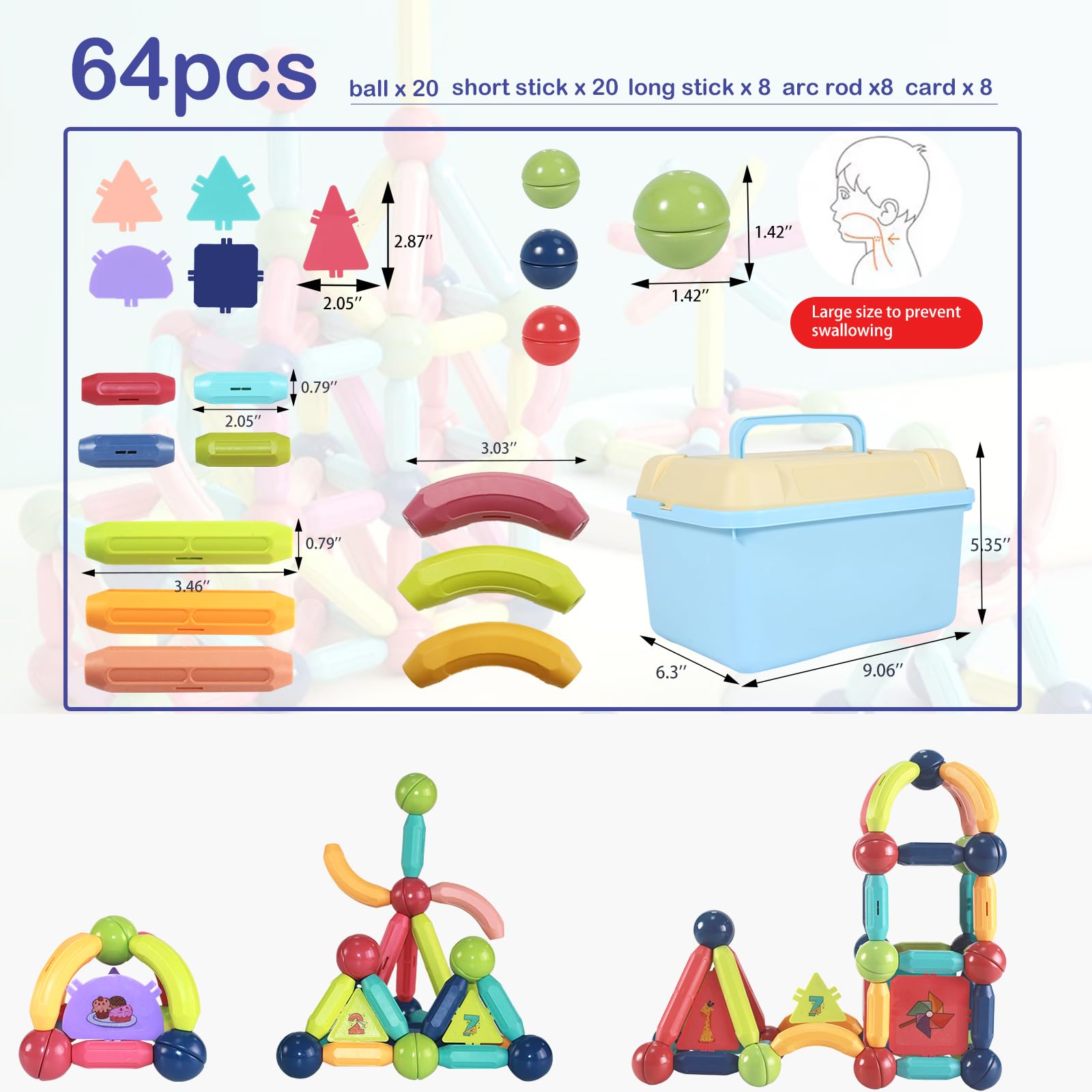 Magnetic Building Blocks STEM Toys for Kids Ages 3-8, 64PCS Educational Montessori Toys for Toddlers & Preschoolers - Perfect for Birthday Gifts, Easter Basket Stuffers & Classroom Learning Activities