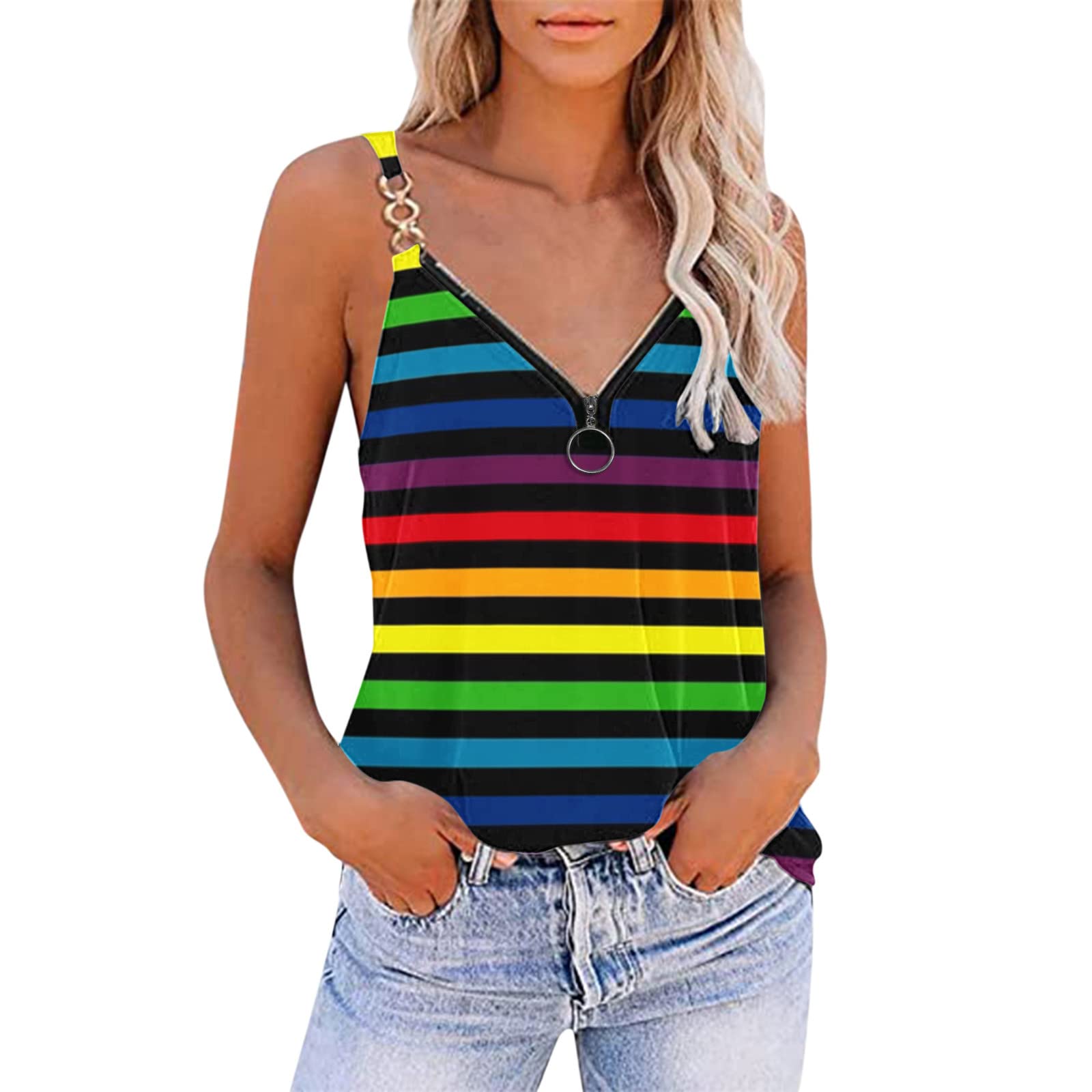 Women's Sleeveless Zipper V-Neck Tank Tops - Summer Workout Shirts with Patchwork Stitching & Loose Fit | Gym, Yoga, Running & Casual Wear