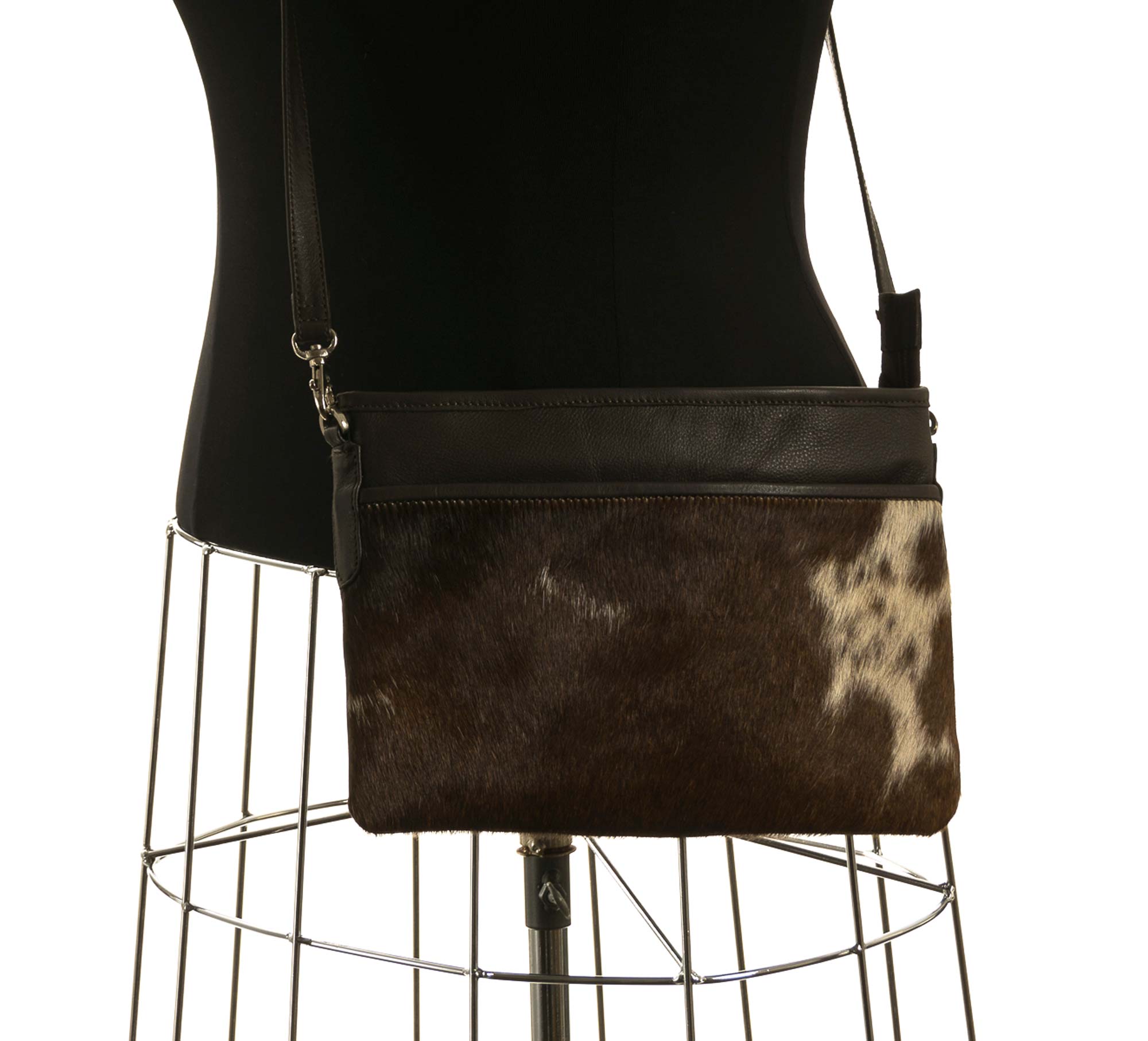 Rosie Essentials Cross Body Cowhide Handbag for Women - Chocolate & White Color #11 - Perfect for Work, Travel and Everyday Use
