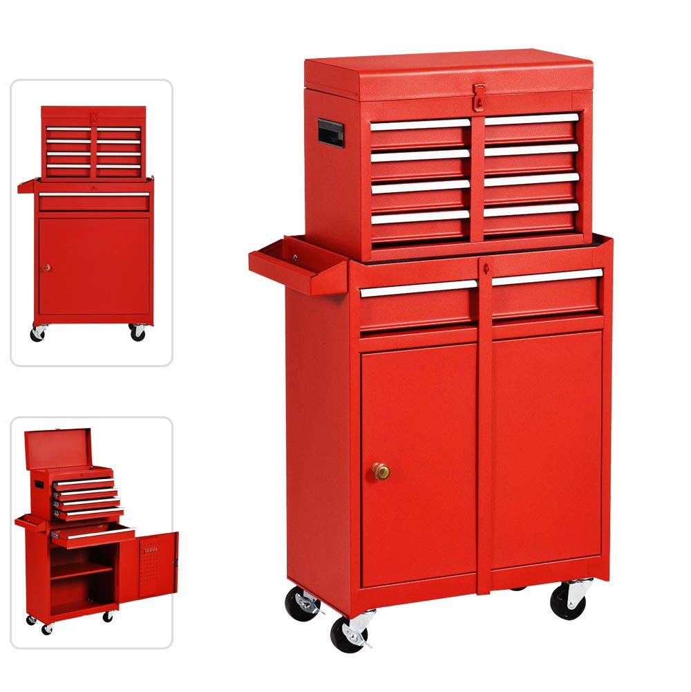 Heavy-Duty 5-Drawer Rolling Tool Chest with Lock - Mobile Tool Storage Cabinet for Workshop, Garage & Warehouse | Detachable Tool Box Organizer | Ideal for Mechanics, DIY Projects & Professional Use (Red)