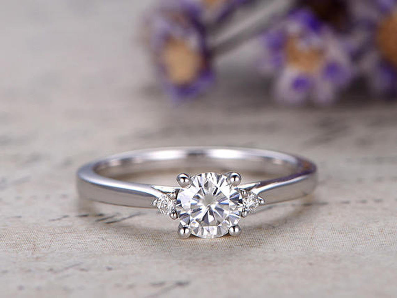 14K/18K Yellow Gold Moissanite Diamond Engagement Ring - 0.5 Carat Three Stone Promise Ring for Women, Wedding, Anniversary & Proposal