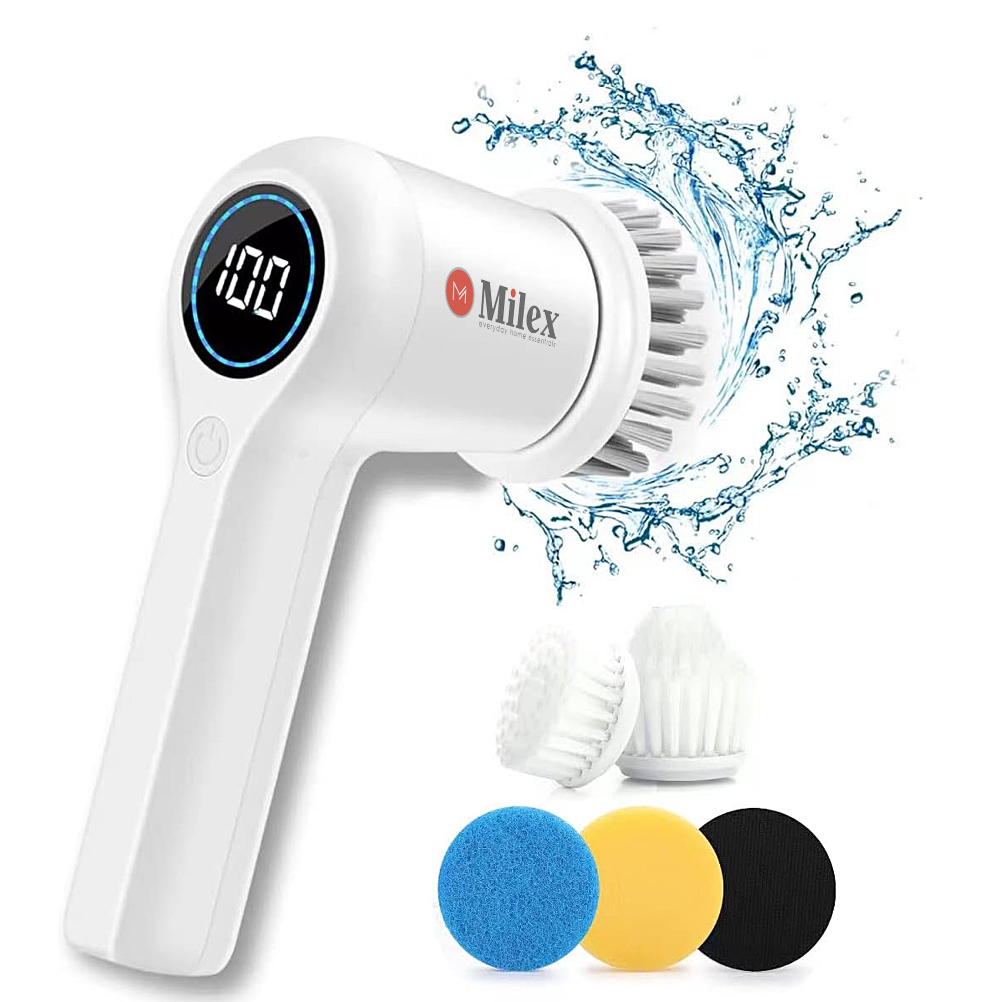 Milex Cordless Electric Spin Scrubber - Powerful Cleaning Brush for Bathroom, Kitchen, Tiles & Grout - Rechargeable Waterproof Scrubber with 3 Brush Heads - Perfect for Shower, Sink, Bathtub & Hard-to-Reach Areas
