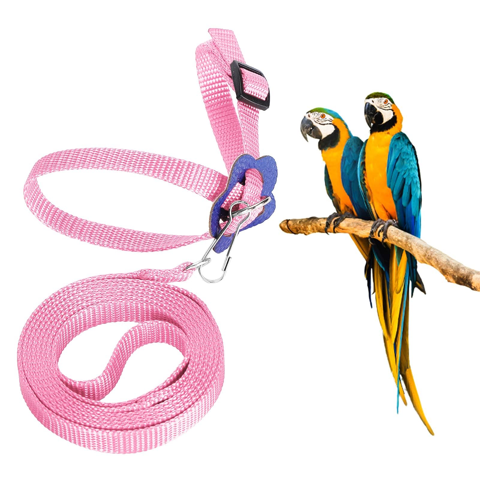 Adjustable Nylon Parrot Harness & Leash - 120cm Anti-Bite Training Rope for Outdoor Flying - Perfect for Alexandrine, Scarlet, Keck & Mini Macaw Birds (Pink) - Ideal for Safe Outdoor Adventures, Training Sessions & Park Visits