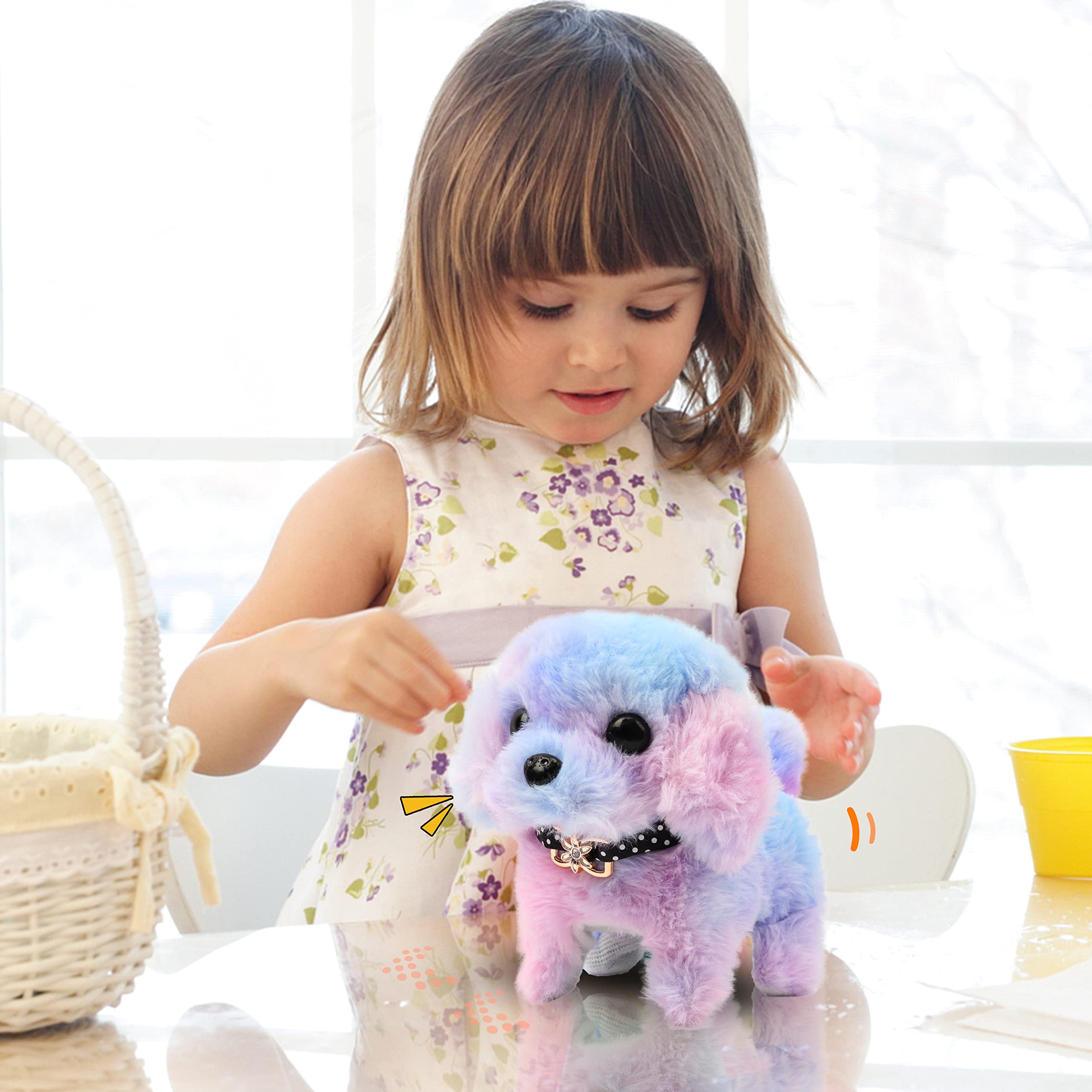 Interactive Rainbow Plush Puppy Toy - Barking, Tail Wagging & Head Nodding Stuffed Animal for Kids | 7