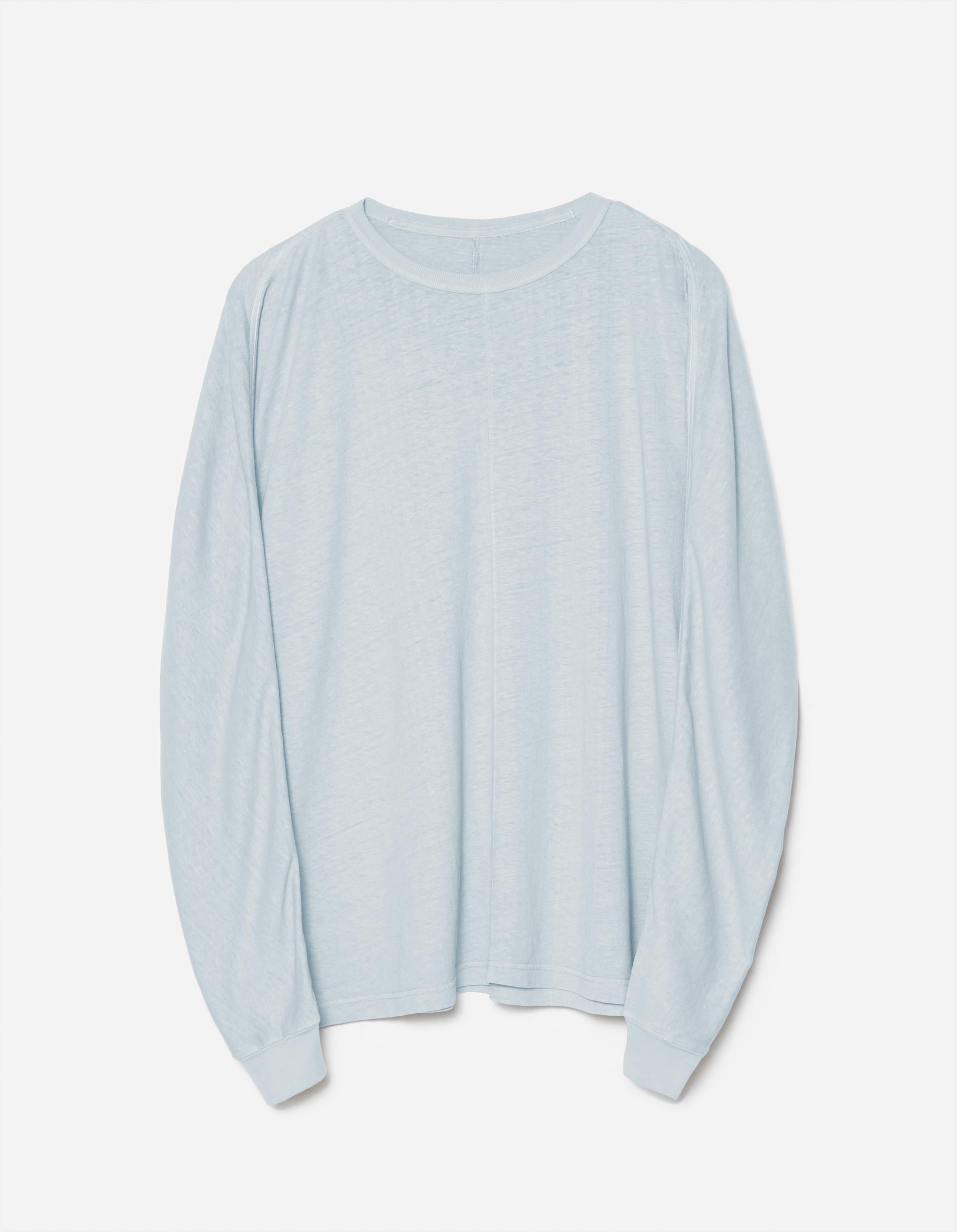 5245 Hemp Cross Loose Long Sleeve T-Shirt for Men & Women - Breathable Ice Blue Cotton Blend Top for Casual Wear & Outdoor Activities