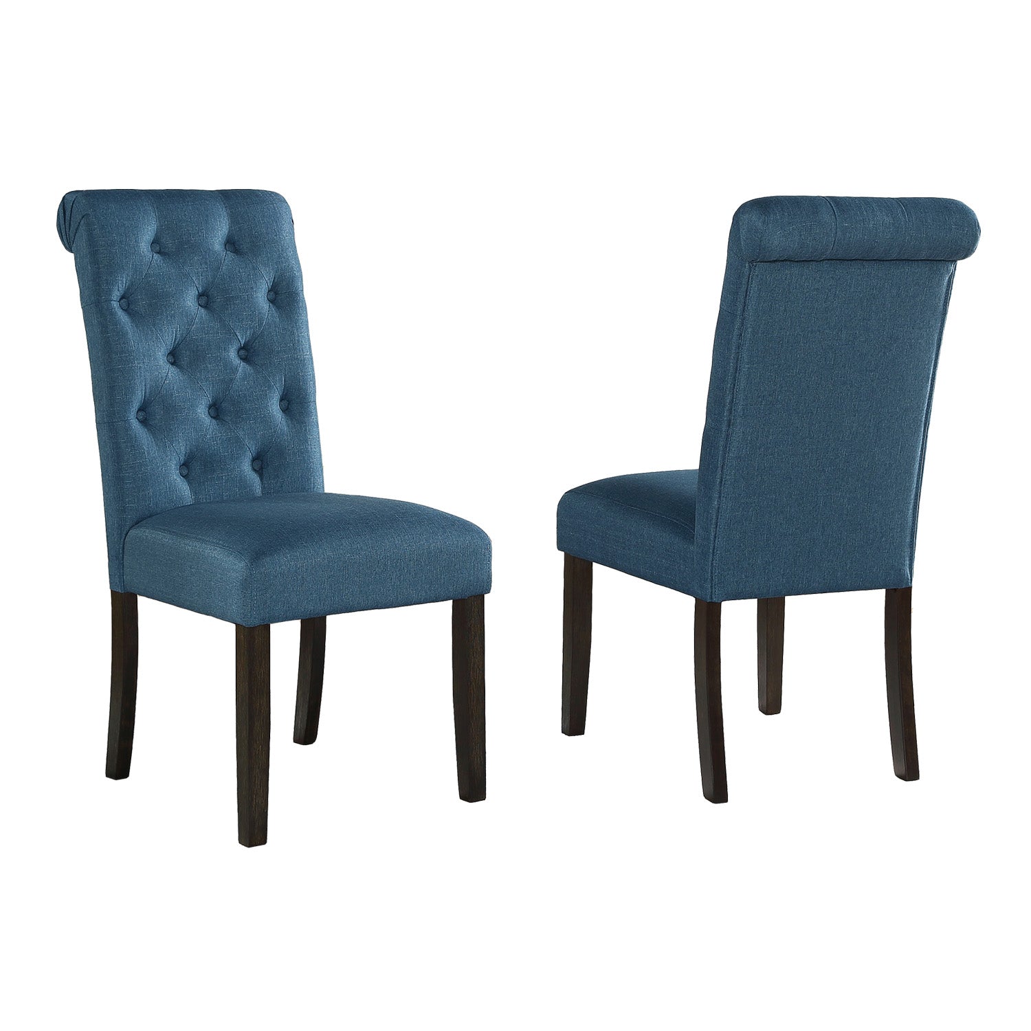 Roundhill Furniture Leviton Solid Wood Tufted Upholstered Dining Chairs - Set of 2, Navy Blue - Elegant Kitchen & Dining Room Seating for Home & Restaurant