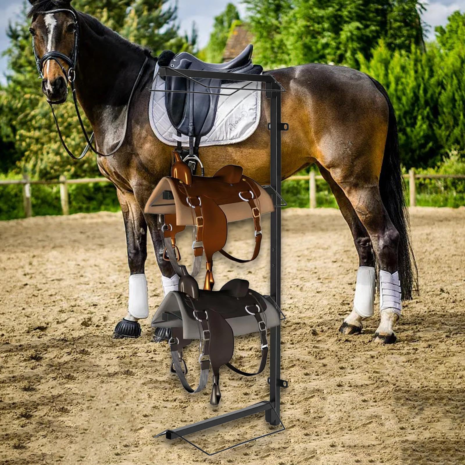 Wall Mounted Metal Saddle Rack - Heavy Duty Horse Tack Organizer for Saddles, Pads & Equestrian Accessories - Perfect for Stable, Barn & Tack Room Storage