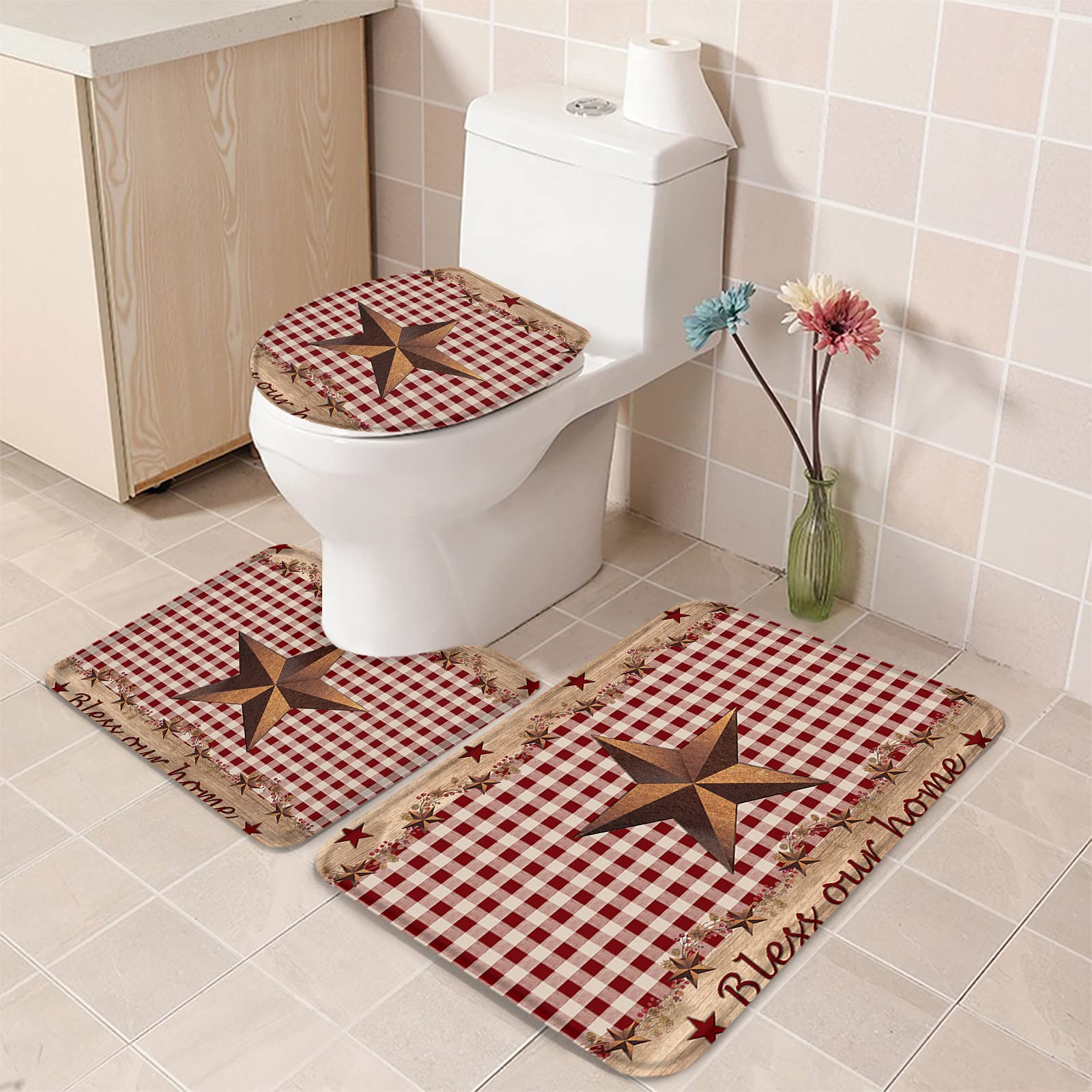 3-Piece Non-Slip Bathroom Rug Set - Brown Country Star 