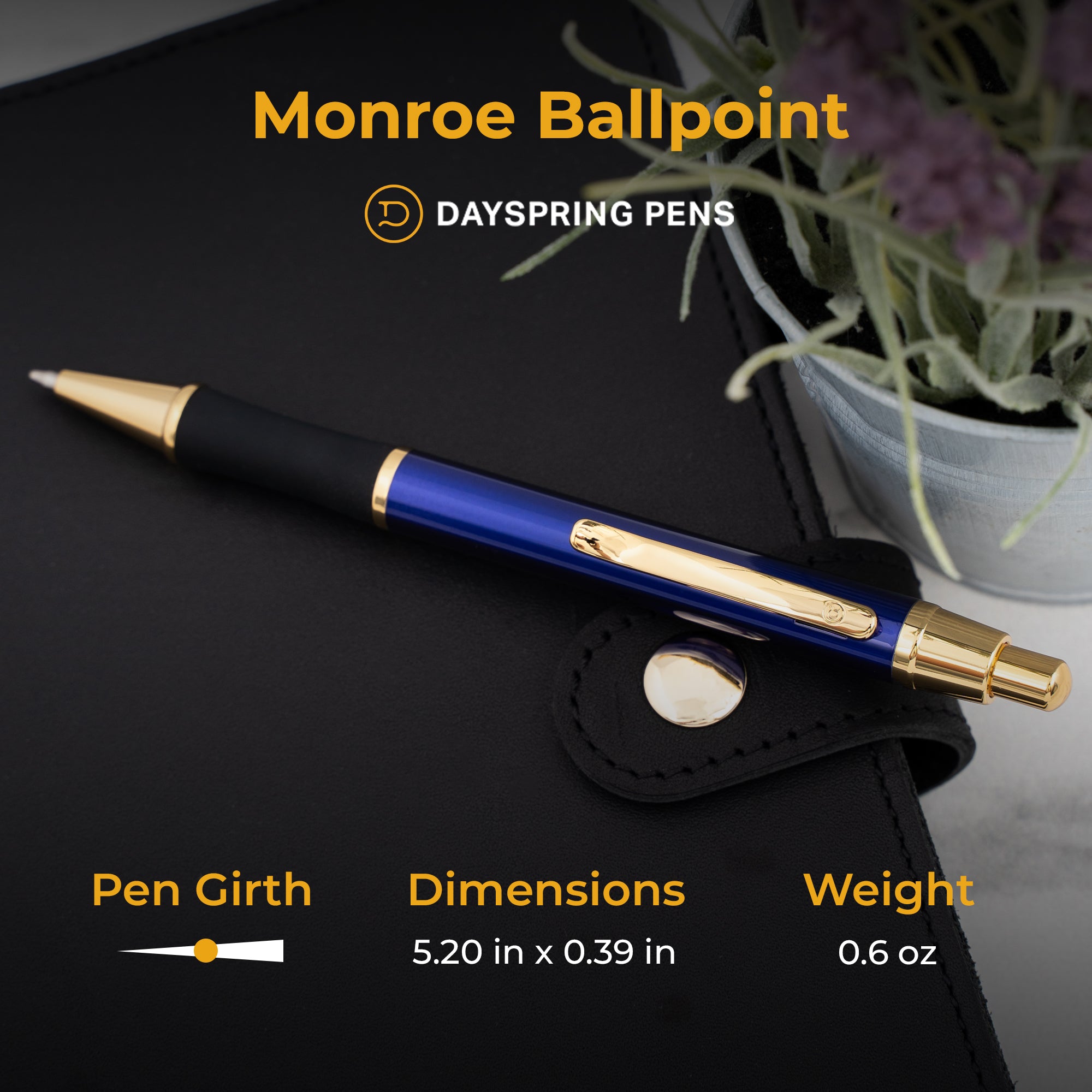 Dayspring Monroe Blue Ballpoint Pen - Premium Smooth Writing Pen for Office, School & Business Use - Elegant Gift for Professionals & Students