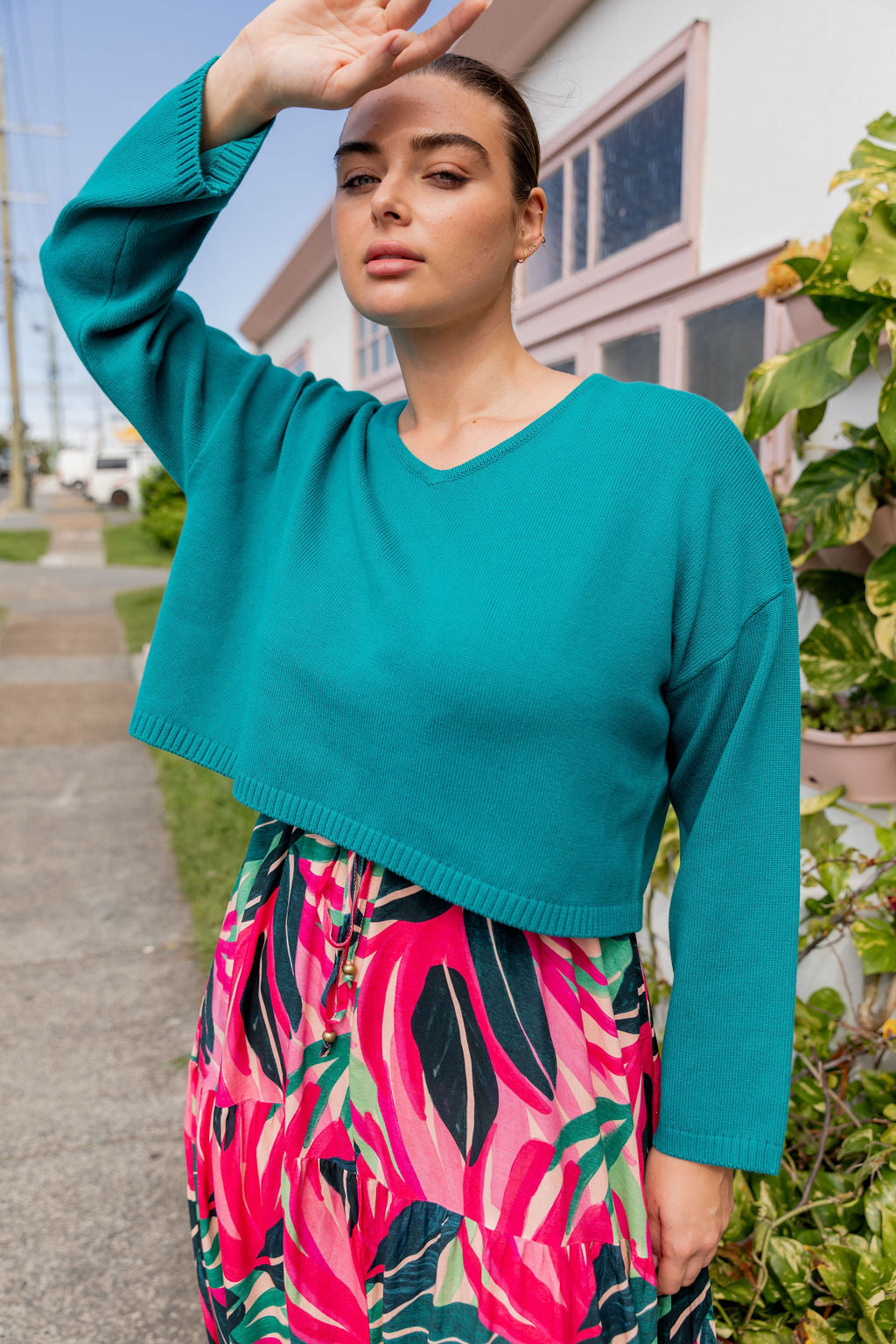 Blakely Green Crop Knit Top - Women's Fashion Stretch Comfortable T-Shirt for Casual Wear, Outfits & Summer Style