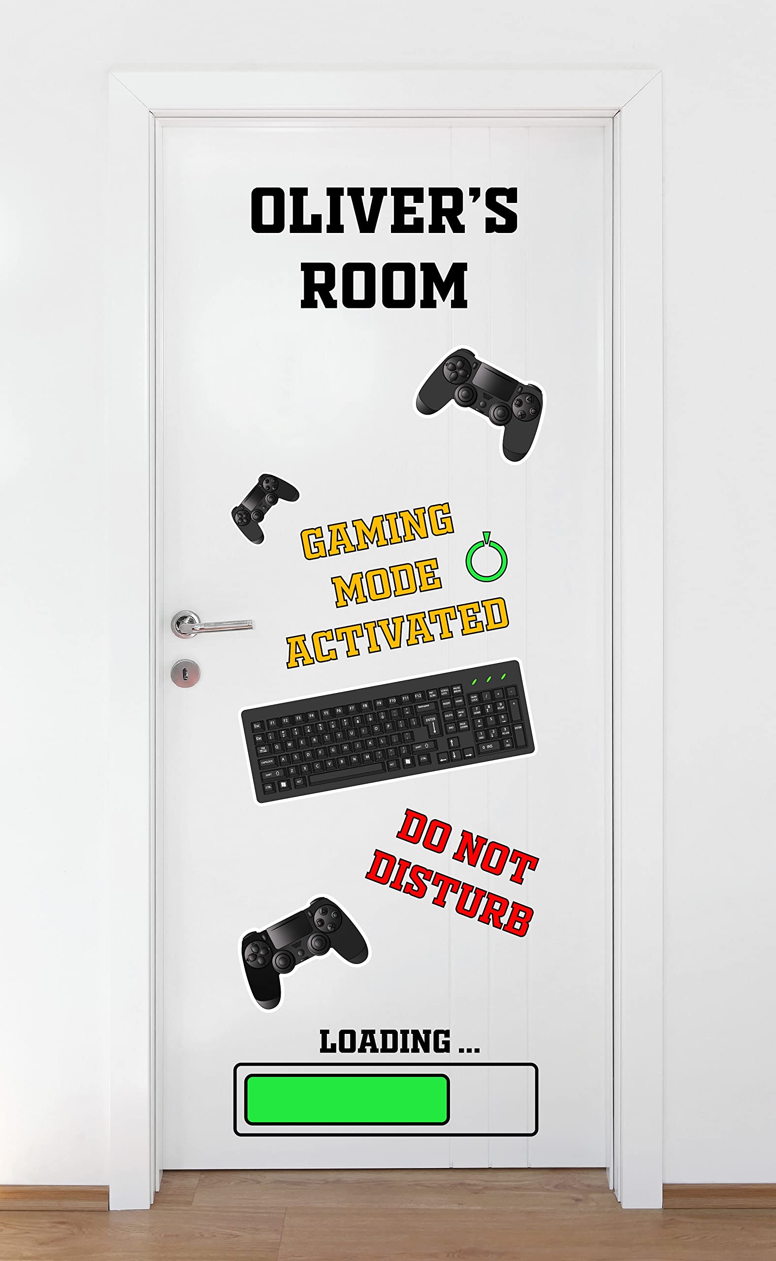 Custom Gaming Wall Decal with Personalized Name - Cool Controller & Keyboard Design with Loading Bar - Perfect for Kids Playroom & Gamer Bedroom Decor - 22x66 Inch Vinyl Sticker - Great for Birthday Gifts & Game Themed Room Makeover