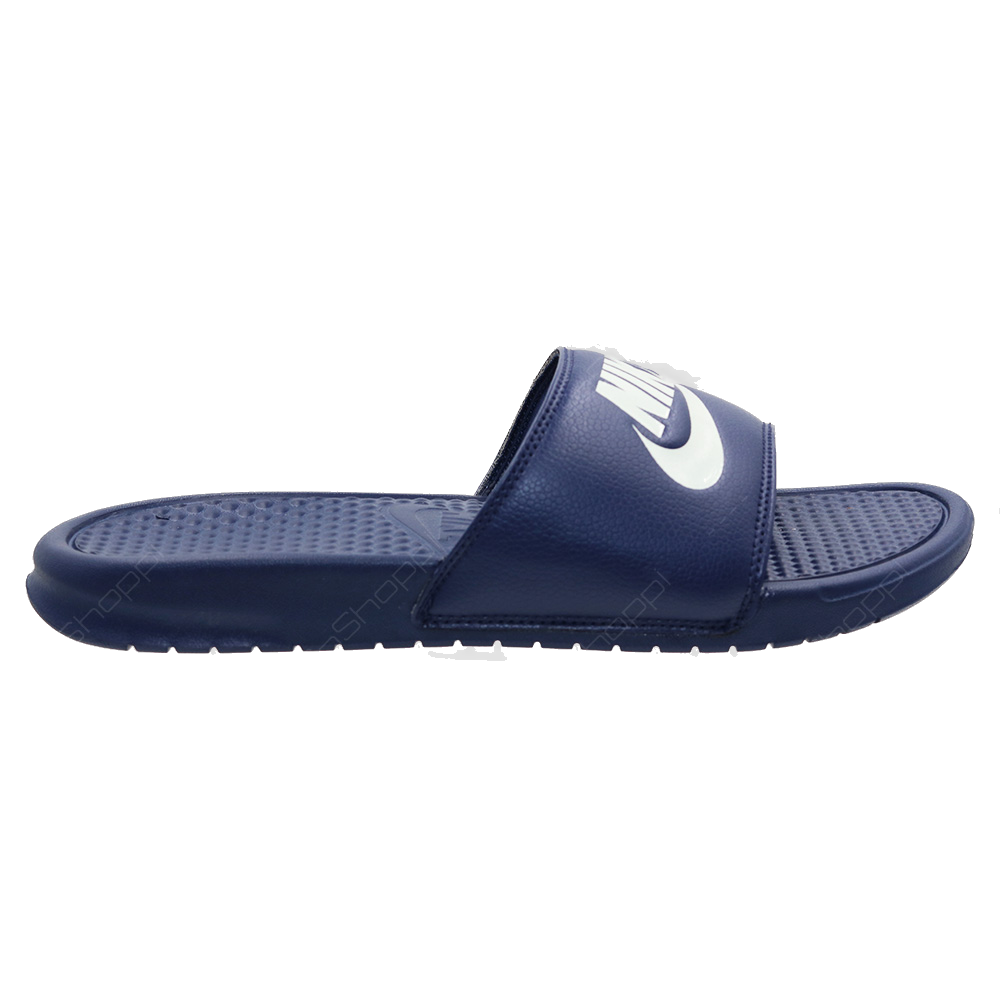 Nike Men's Benassi JDI Slides - Comfortable Sandals for Men in Midnight Navy/Wind Chill/White - Perfect for Pool, Beach & Casual Wear