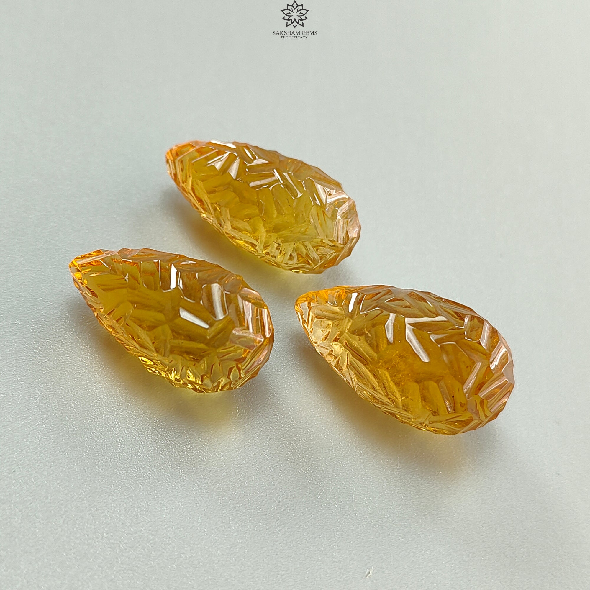 Natural Untreated Yellow Citrine Gemstone Carving - 100.00cts Hand Carved Teardrop Shape 26mm-27mm (3pcs Set) November Birthstone for Jewelry Making, Healing Crystals & Gift Giving