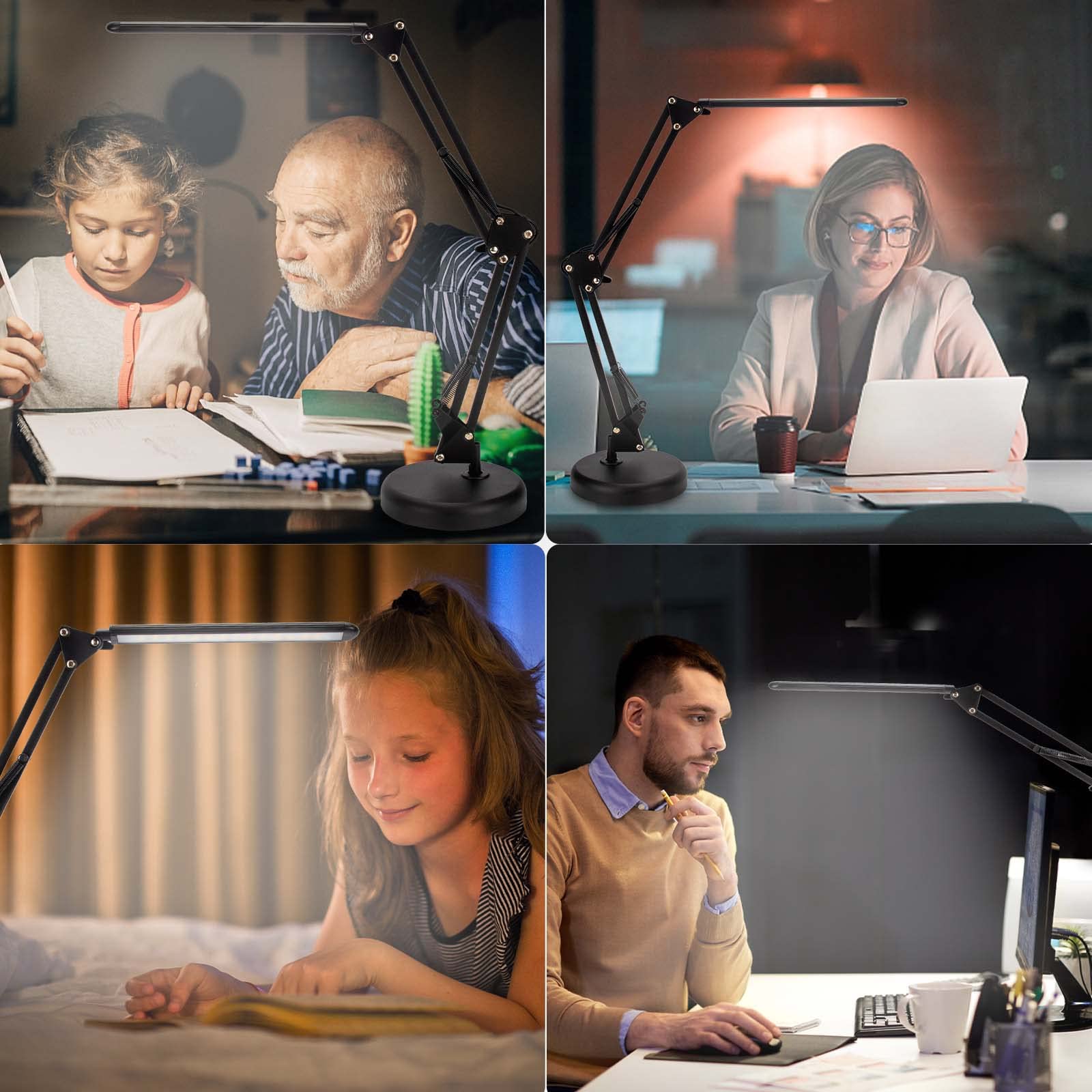 LED Desk Lamp with USB Port - Adjustable Swing Arm, 3 Color Modes & 9 Brightness Levels, Eye-Caring Dimmable Reading Light for Home Office, Study, and Workstation