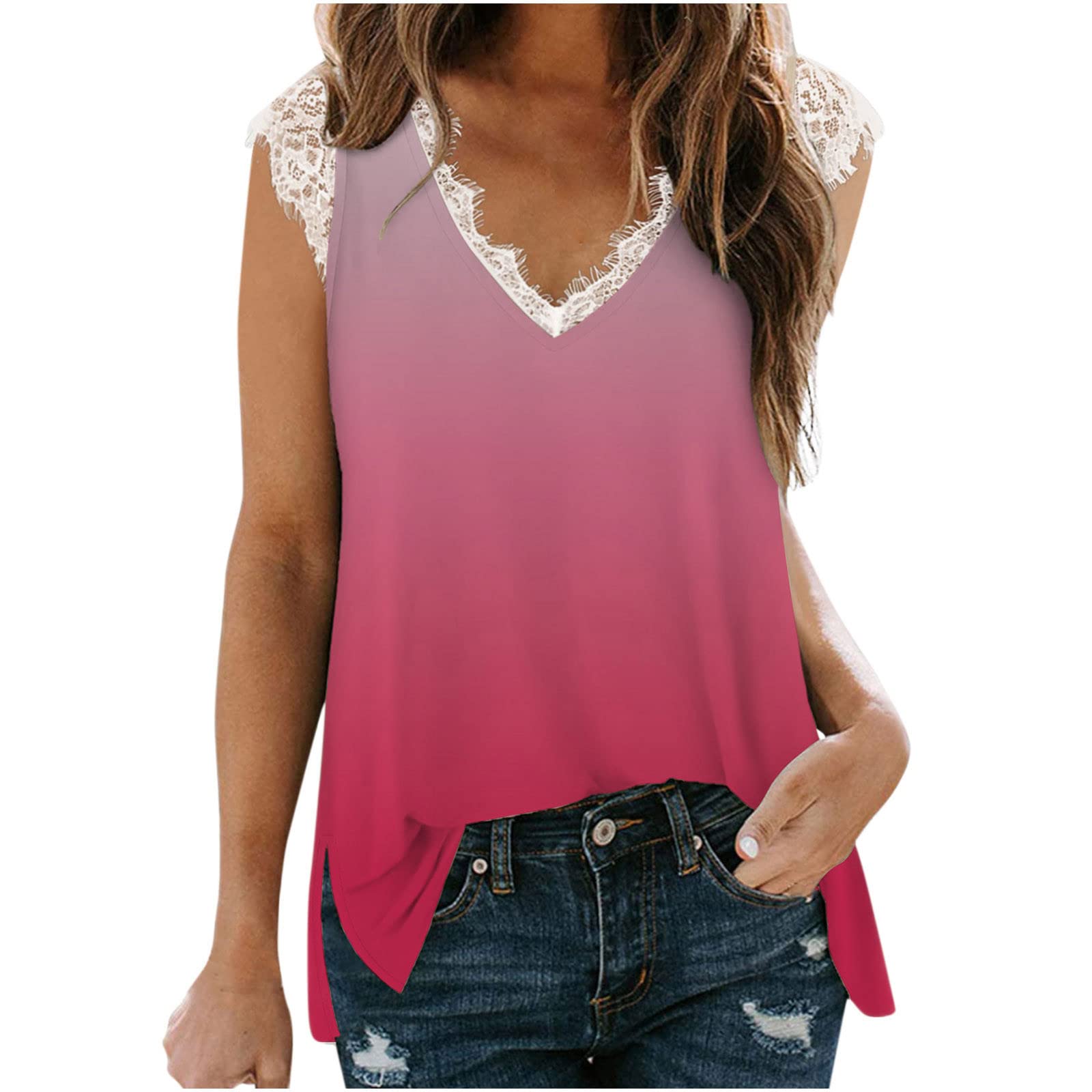 Women's Slim Sleeveless Lace Tank Top - Casual Printed Basic Vest Blouse for Summer | Perfect for Beach, Gym & Everyday Wear