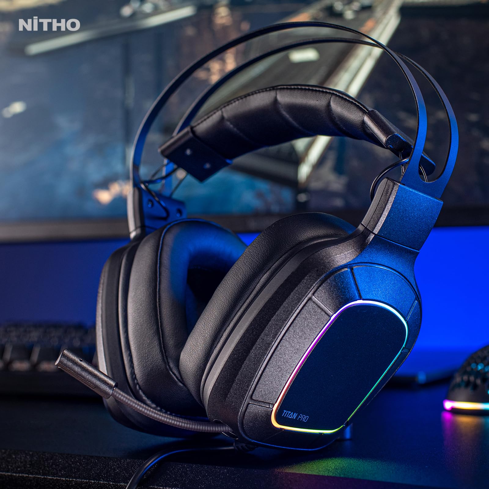 NITHO TITAN PRO Gaming Headset for PC/PS4/PS5 - 7.1 Surround Sound, 50mm Drivers, USB/3.5mm Jack, Cardioid Microphone - Black - Perfect for Competitive Gaming & Streaming