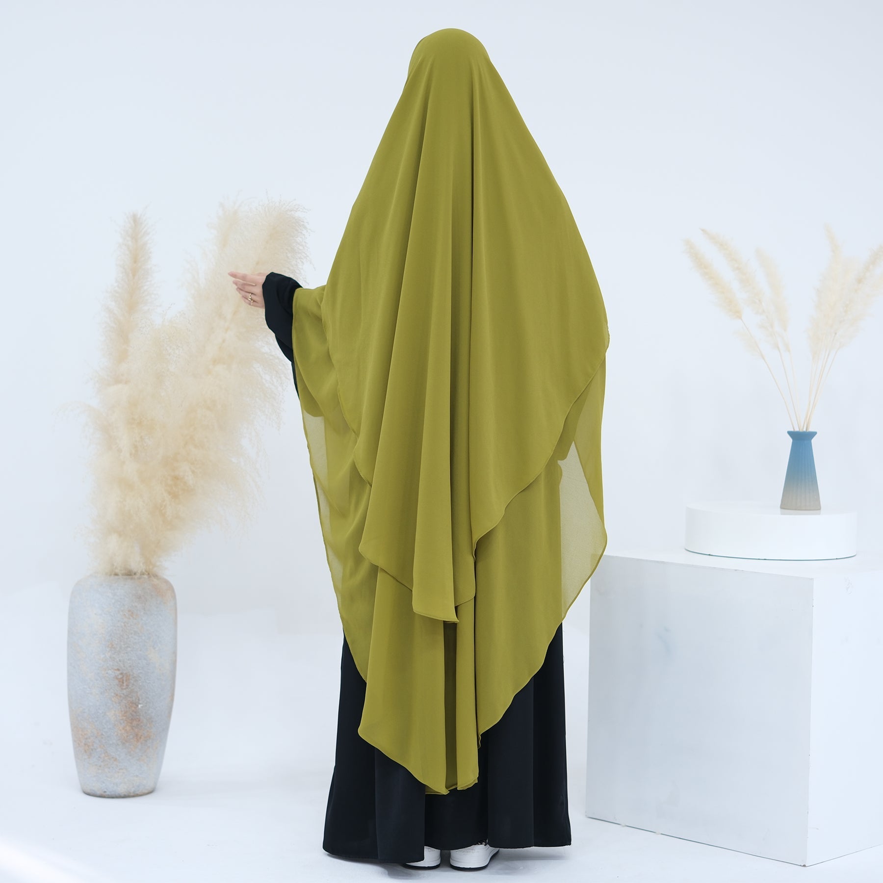 2 Layer Maxi Chiffon Khimar Scarf - Lemon Yellow Muslim Prayer Hijab Shawl for Women, Perfect for Daily Wear, Prayer & Special Occasions