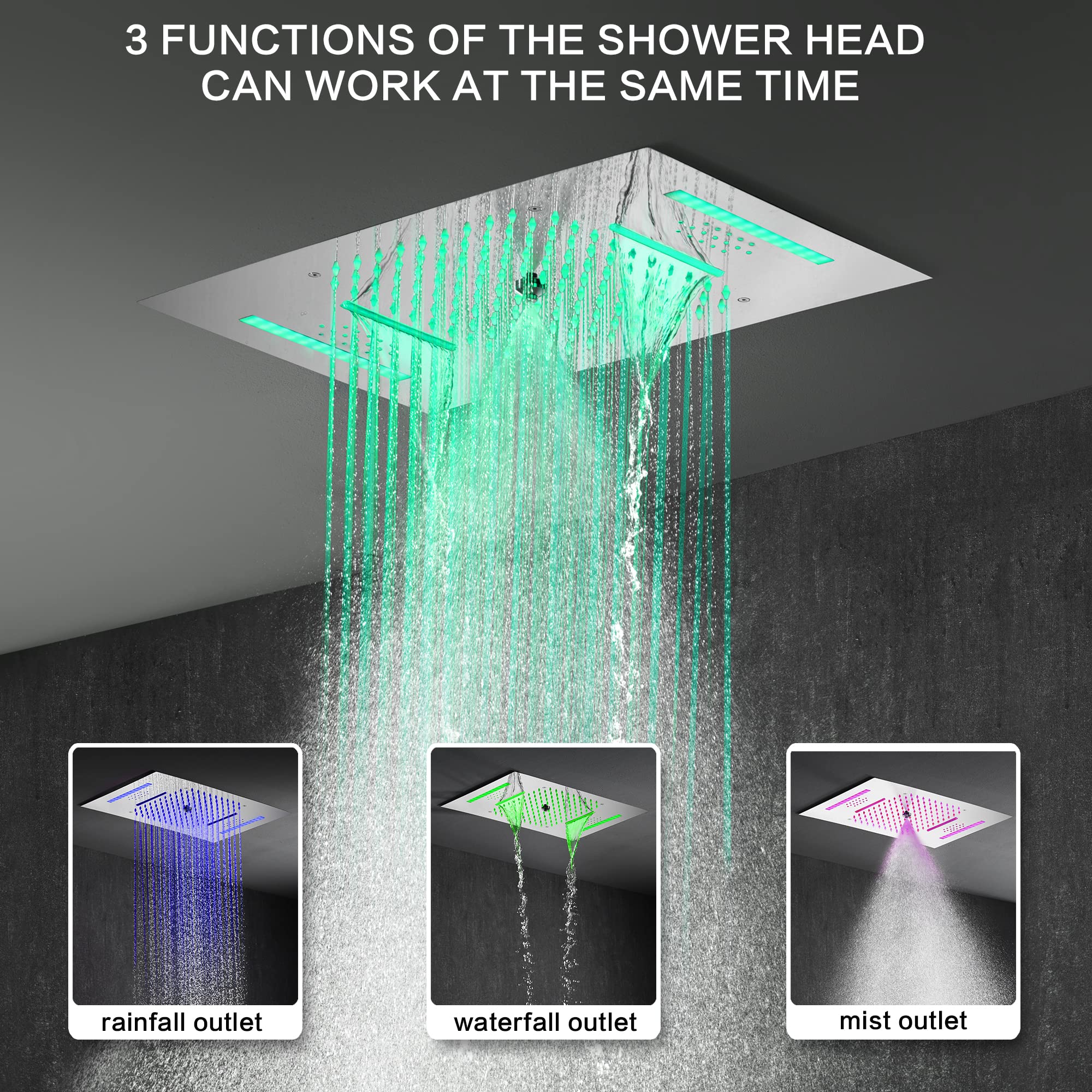 Cascada Luxury 23”x15” Music LED Shower System with Bluetooth Speakers, 5 Functions (Rainfall, Waterfall, Misty, Body Jets, Hand Shower) & Remote Control, 64 Color Lights, Matt Black - Perfect for Modern Bathrooms and Spa-Like Experiences