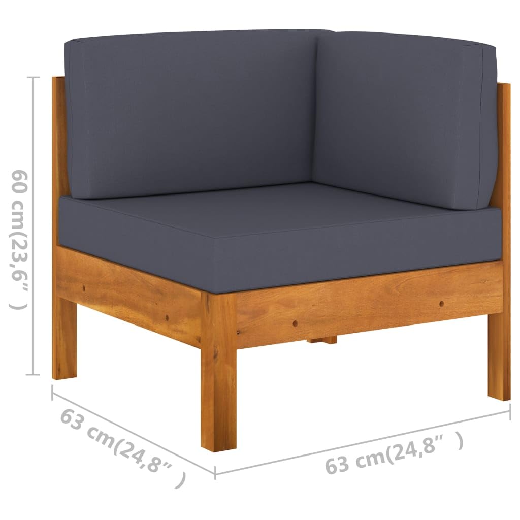 vidaXL 2-Piece Patio Lounge Set with Solid Acacia Wood Frame & Dark Gray Cushions - Includes Corner Sofa and Coffee Table - Outdoor Furniture for Garden, Poolside or Backyard Relaxation