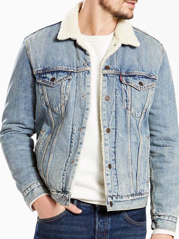 Levi's Men's Type 3 Sherpa Trucker Jacket - Mustard Medium Wash Denim Jacket for Casual Wear & Outdoor Activities