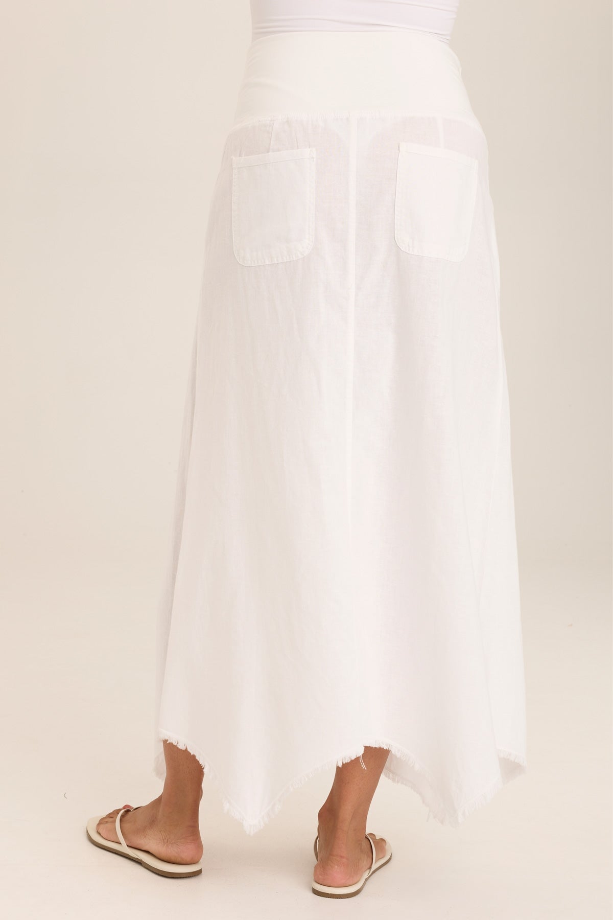 Bohemian Linen Maxi Skirt with Sharkbite Hem - Flowy Beach Skirt for Women, Summer Vacation, Music Festivals & Boho Chic Outfits