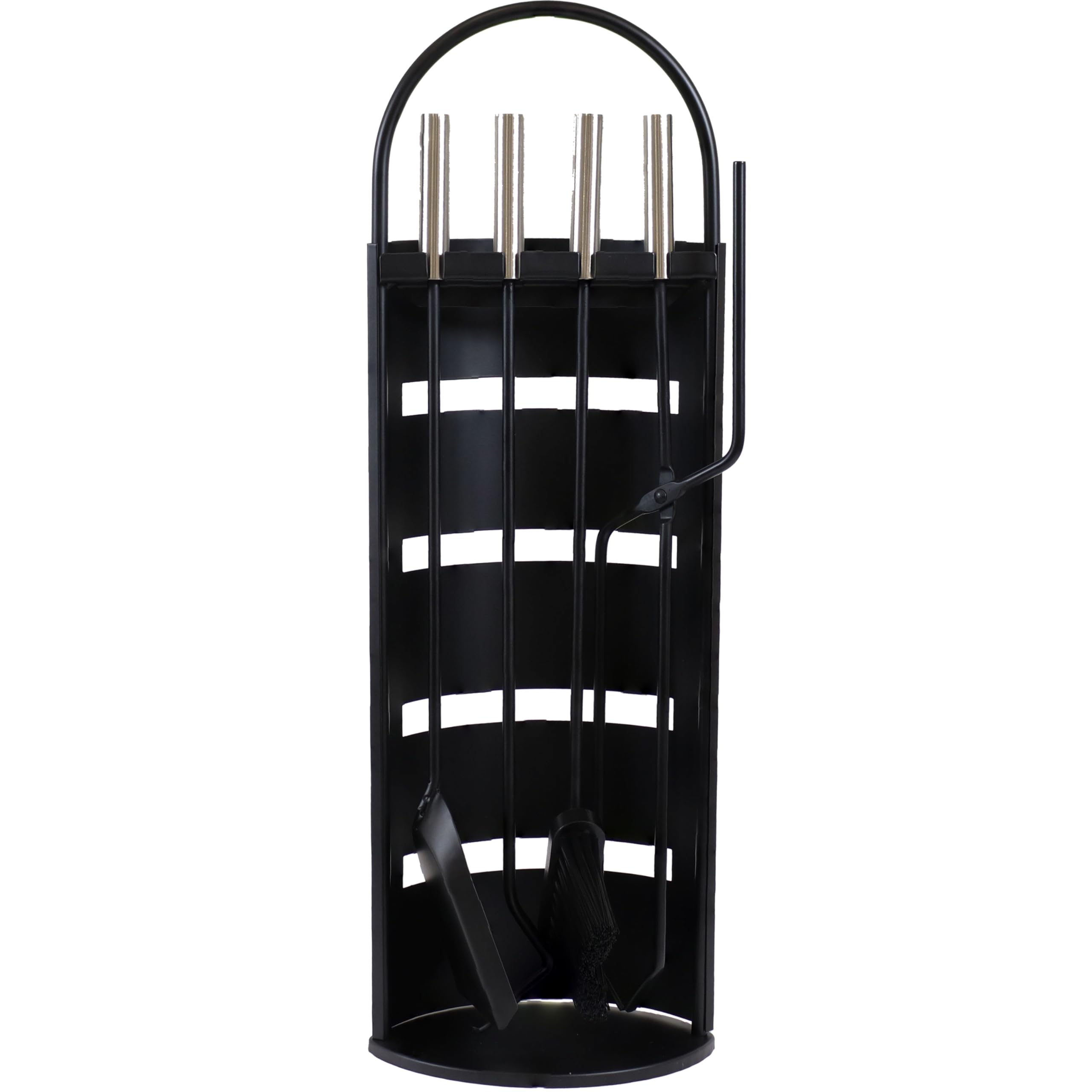 Sunnydaze 4-Piece Fireplace Tool Set with Stand - Heavy Duty Steel Fireplace Accessories with Poker, Brush, Shovel & Hanger - Perfect for Indoor Fireplace, Hearth & Wood Stove Maintenance