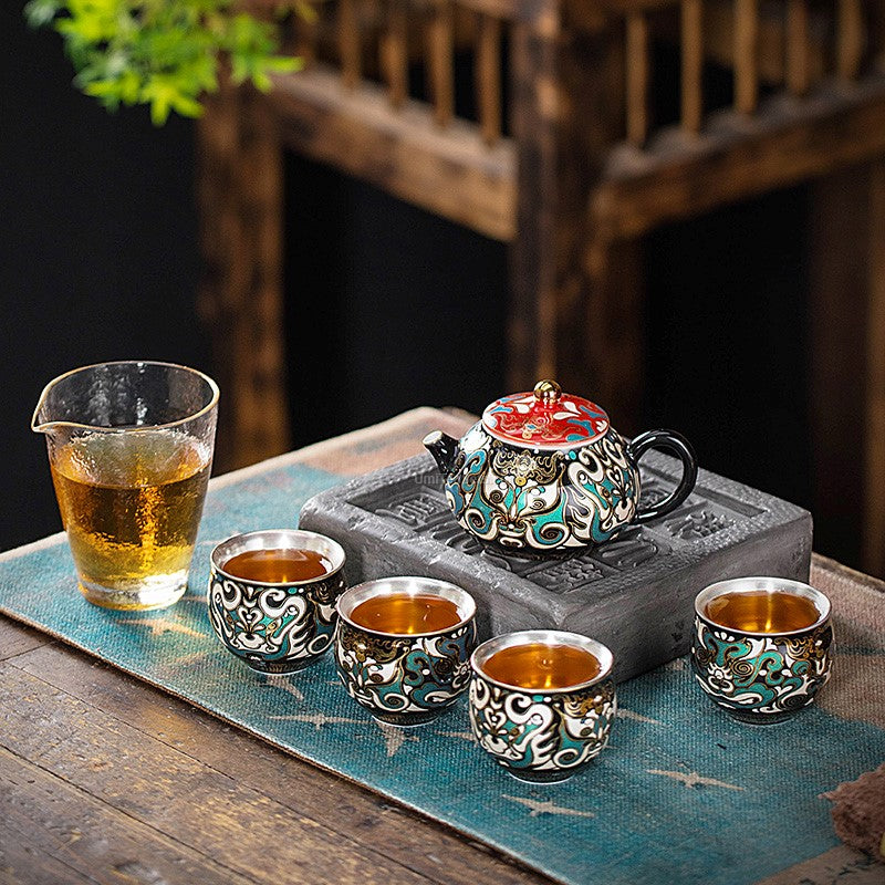 Premium Chinese Gold & Silver Tea Set - Authentic Handcrafted Luxury Tea Pot & Cups for Gifts, Home Decor & Traditional Tea Ceremonies
