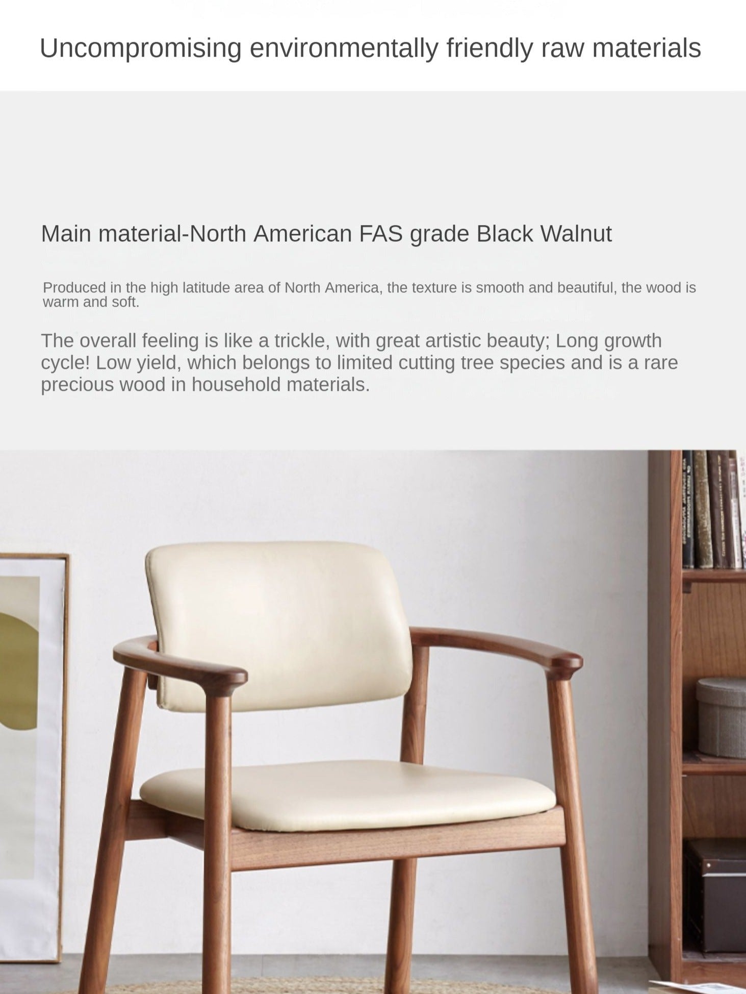 Premium Black Walnut Solid Wood Chair with Genuine Yellow Cowhide Upholstery - Handcrafted Organic Leather Armchair for Living Room, Office & Study