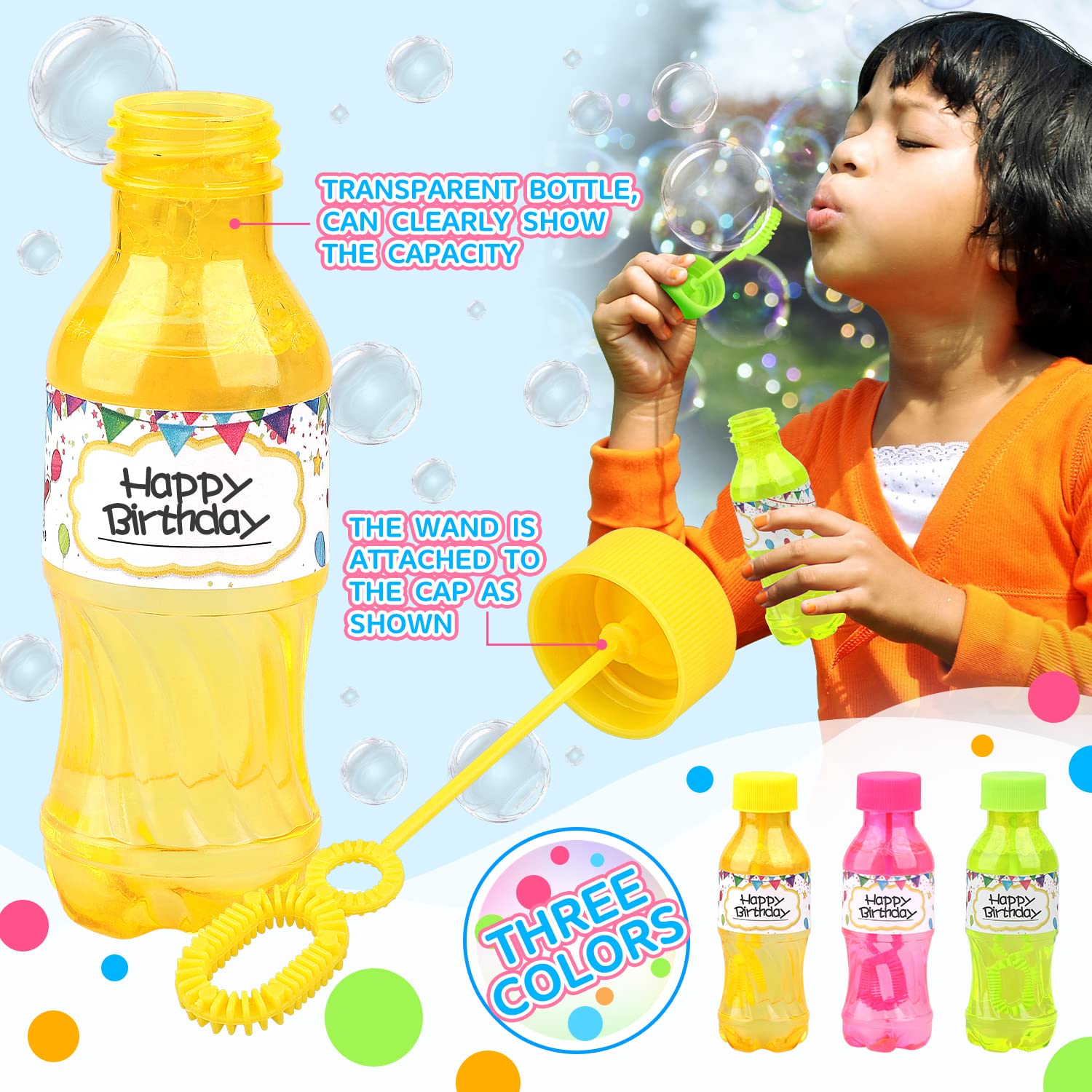 TOY Life 24 Pack Bubble Bottles with Wands - Bulk Bubble Solution for Kids Party Favors - Easter, Wedding, Birthday & Summer Party Supplies - Fun Outdoor & Indoor Activities for Children
