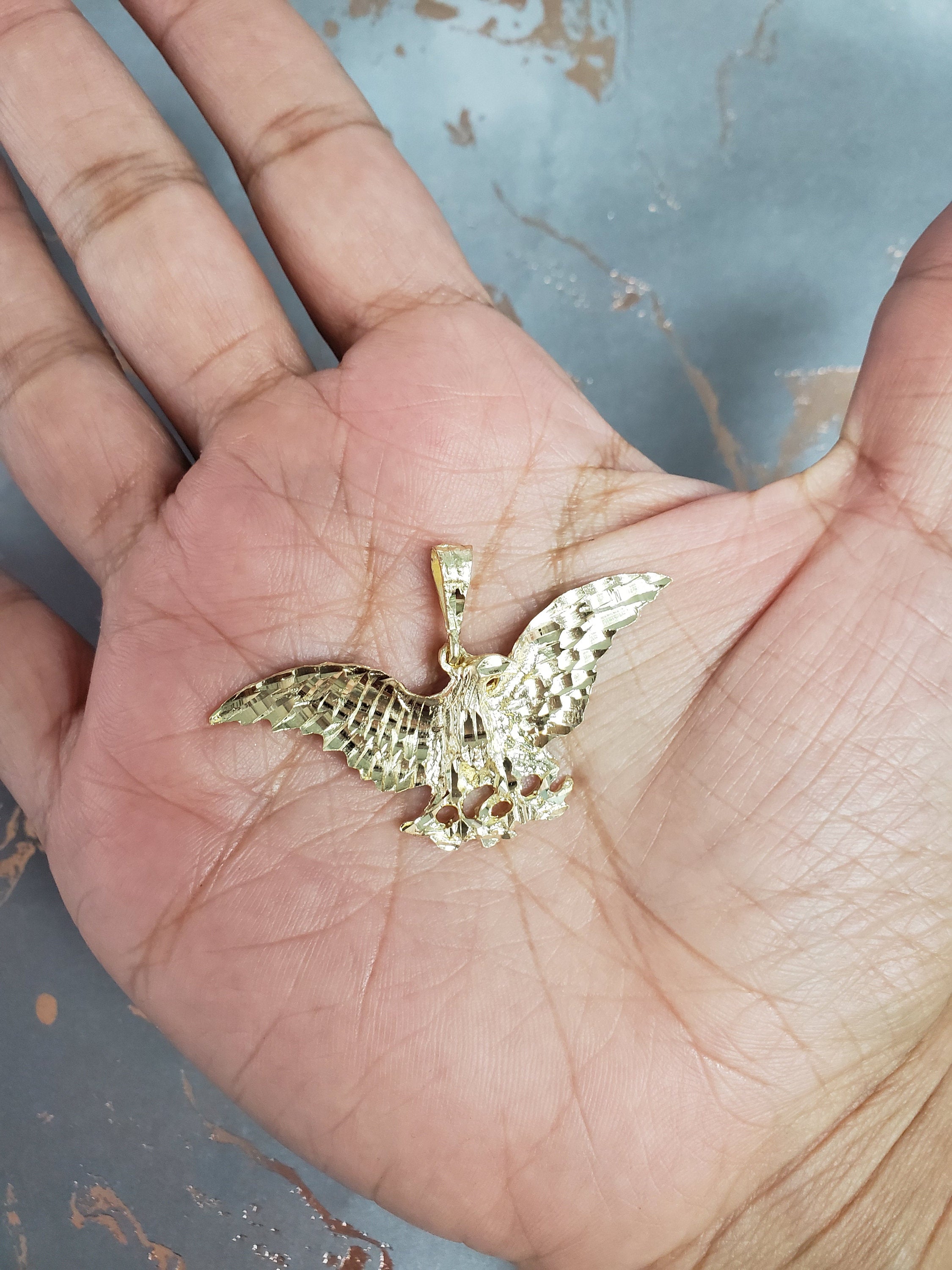 14K Yellow Gold Diamond-Cut Eagle Perched on Branch Necklace - Elegant Jewelry for Women, Perfect for Gifts, Parties & Special Occasions